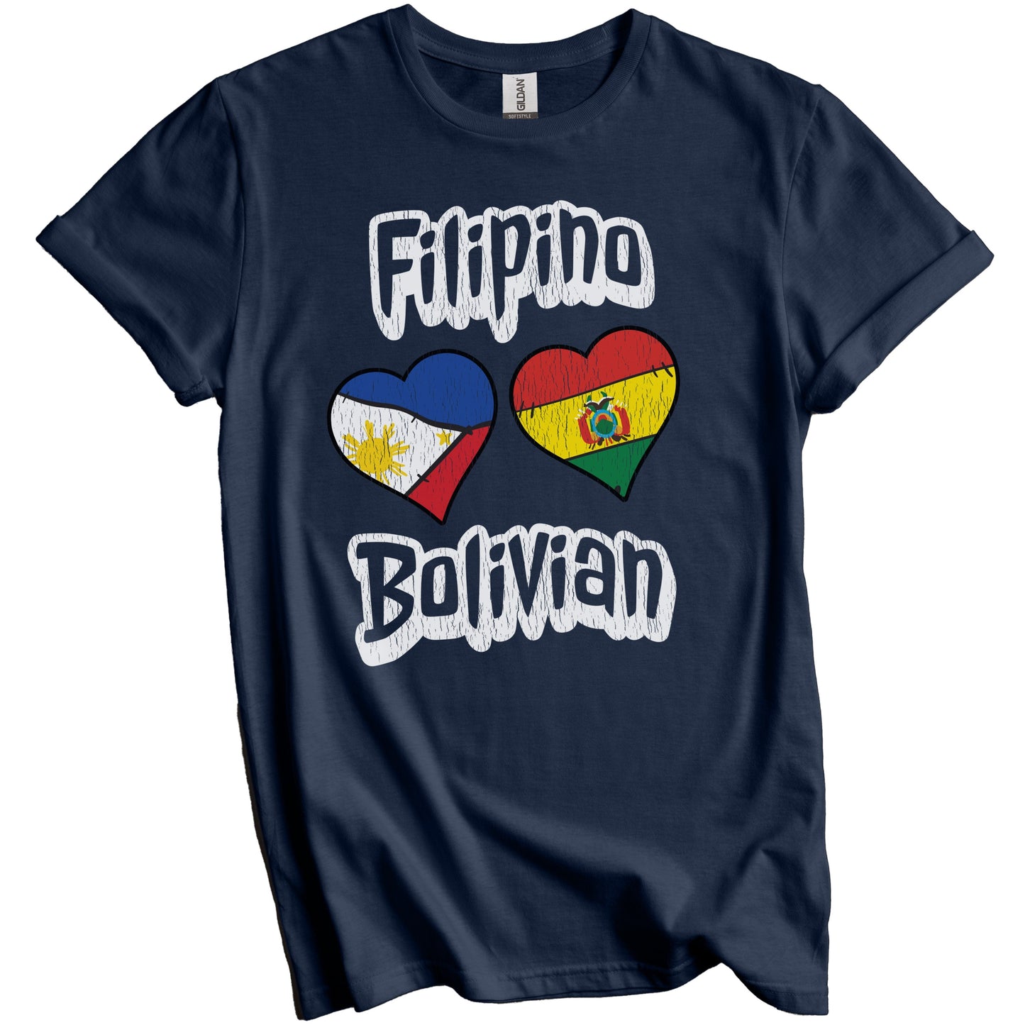 Filipino Bolivian Flag Heart Combo Philippines Bolivia Distressed T-Shirt