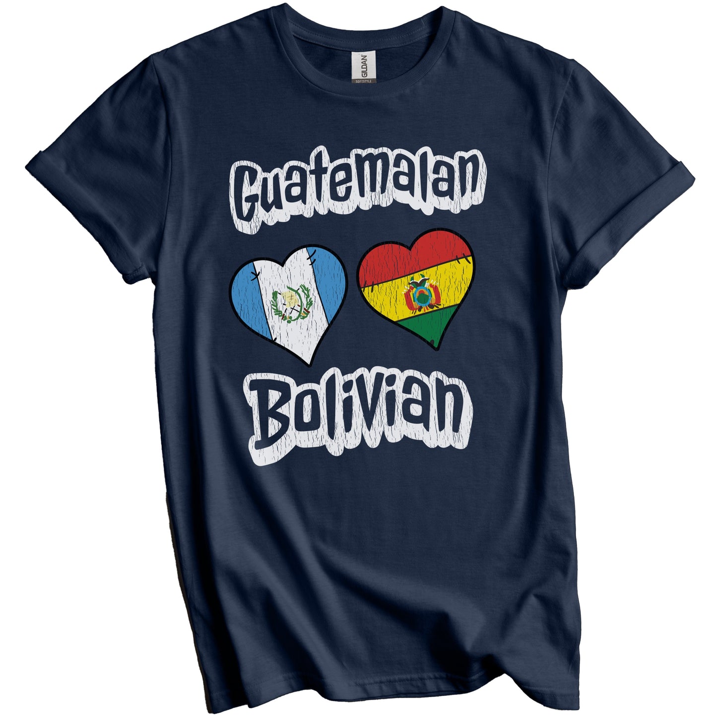 Guatemalan Bolivian Flag Heart Combo Guatemala Bolivia Distressed T-Shirt