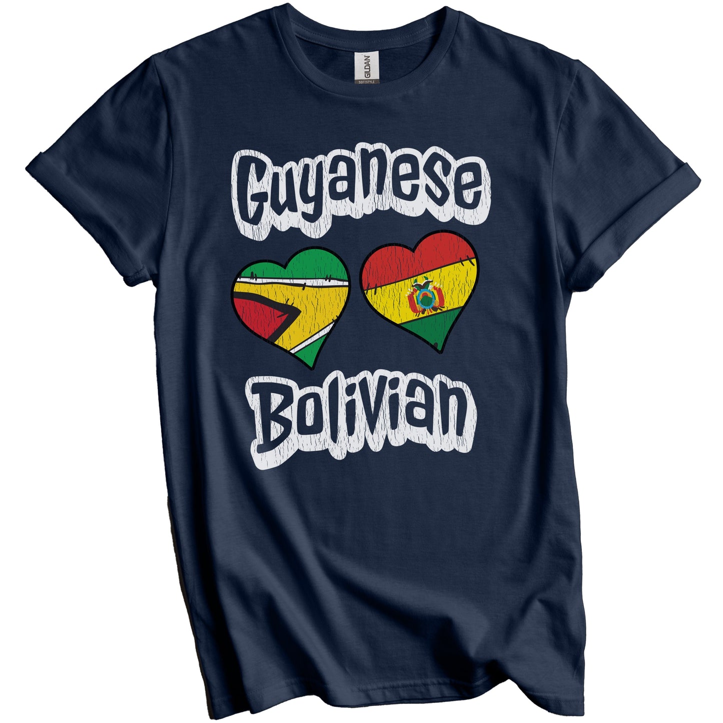Guyanese Bolivian Flag Heart Combo Guyana Bolivia Distressed T-Shirt
