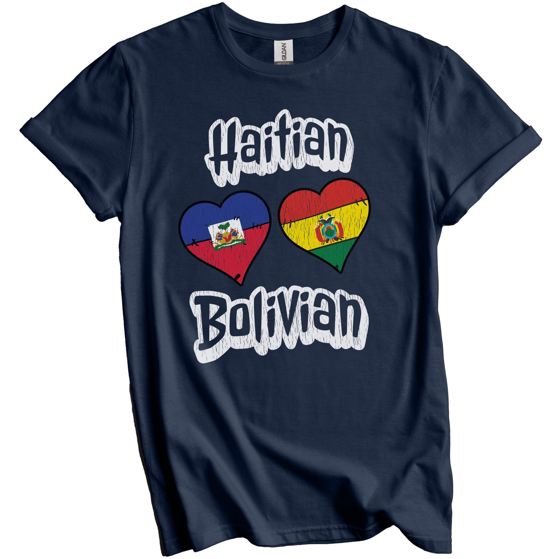 Haitian Bolivian Flag Heart Combo Haiti Bolivia Distressed T-Shirt
