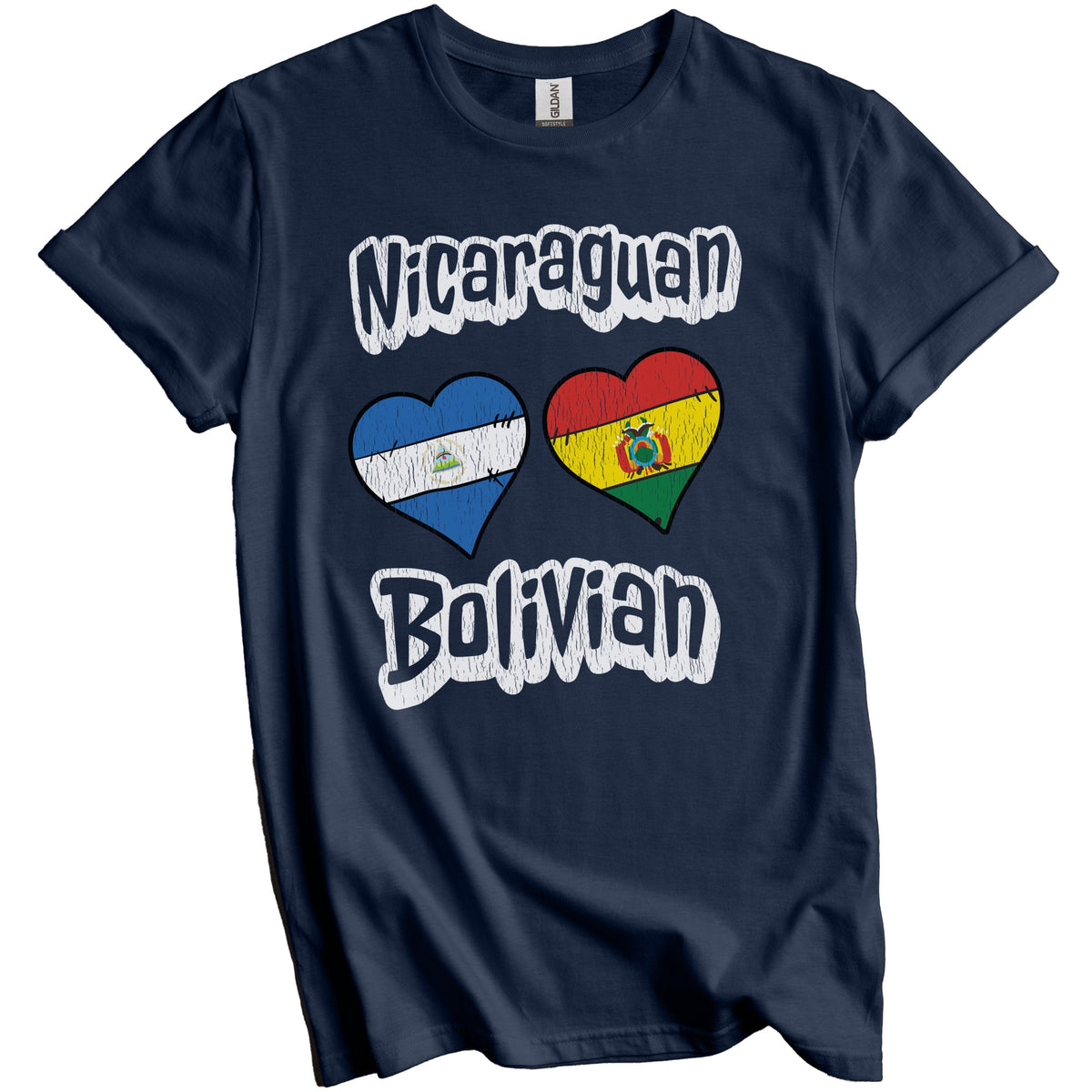Nicaraguan Bolivian Flag Heart Combo Nicaragua Bolivia Distressed T-Shirt