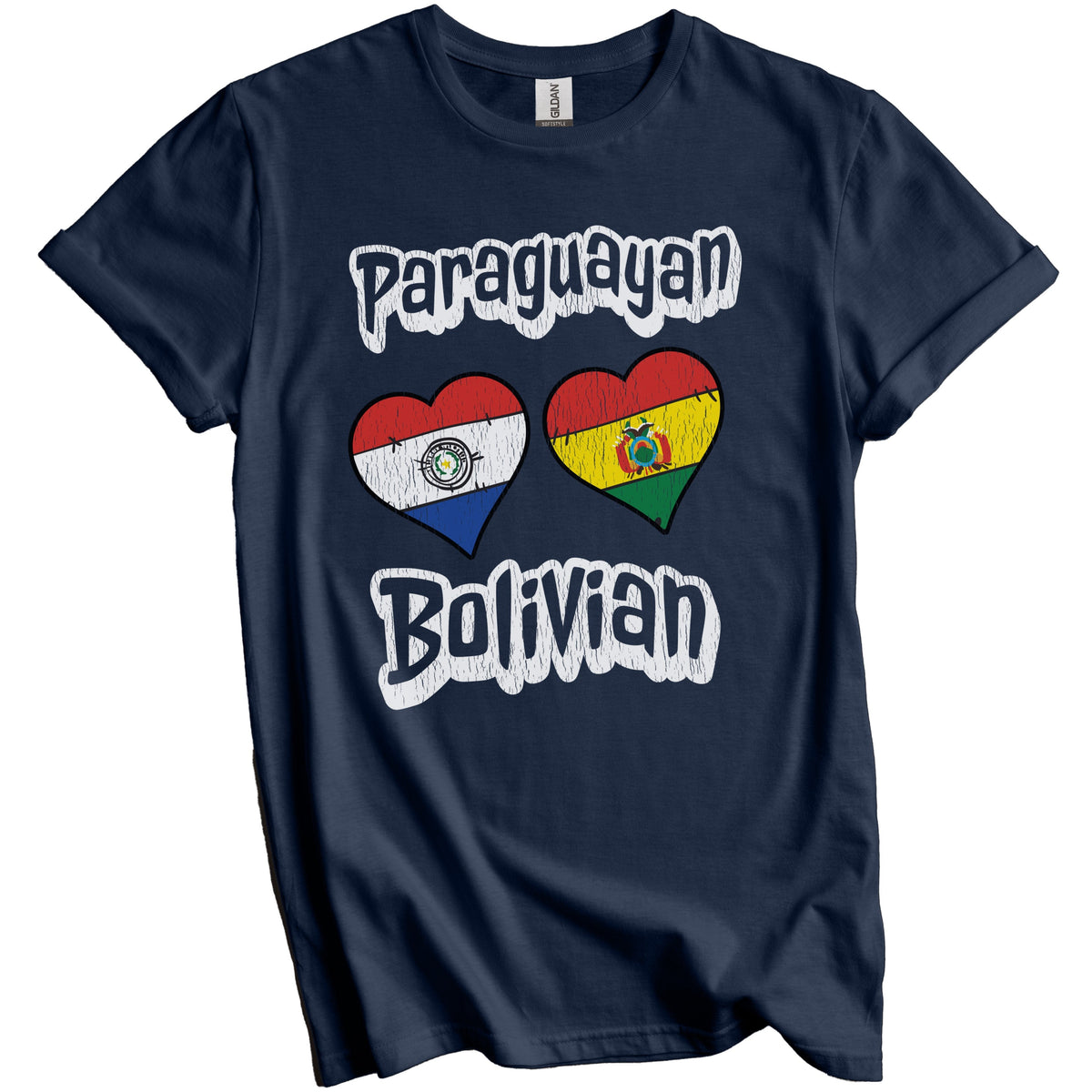 Paraguayan Bolivian Flag Heart Combo Paraguay Bolivia Distressed T-Shirt