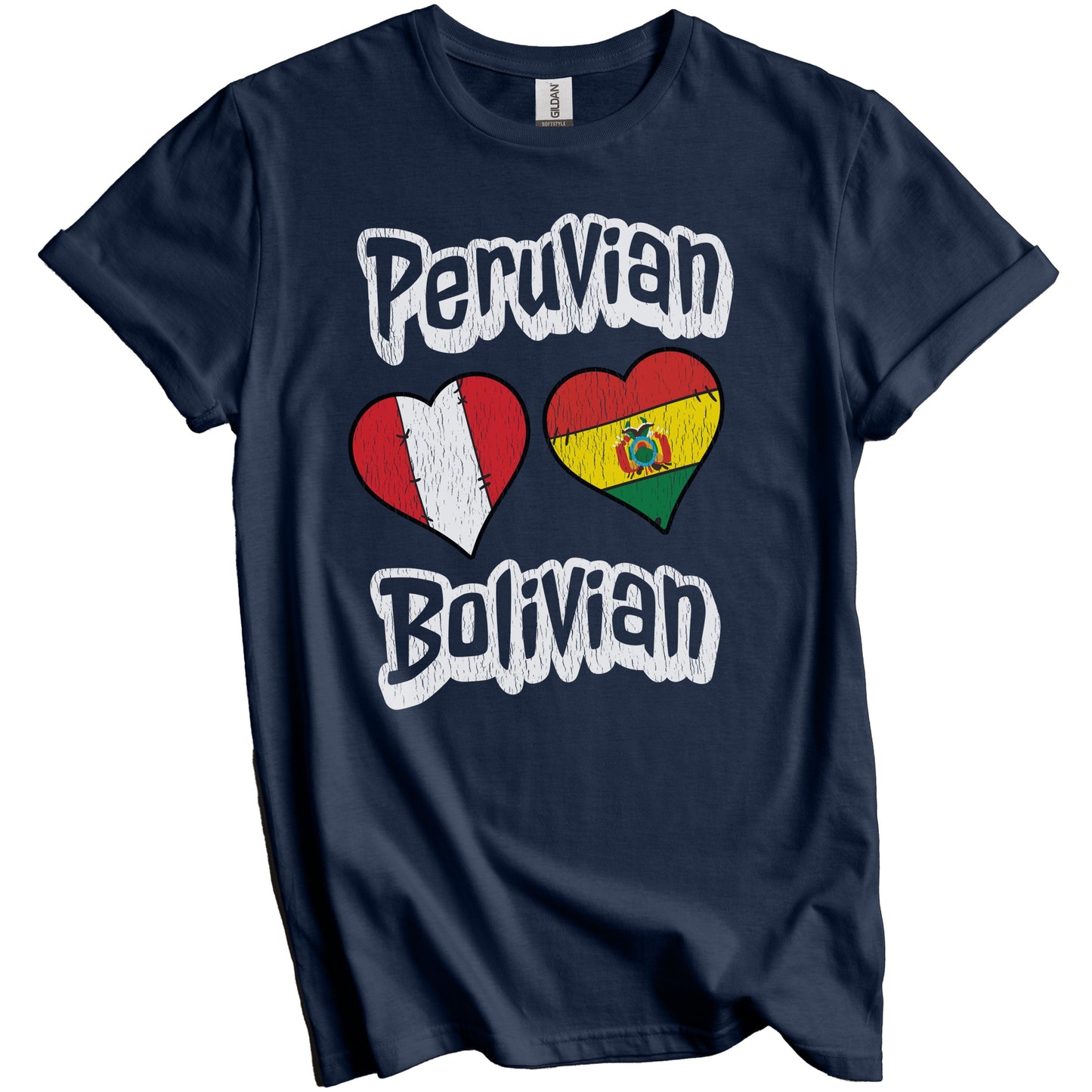 Peruvian Bolivian Flag Heart Combo Peru Bolivia Distressed T-Shirt