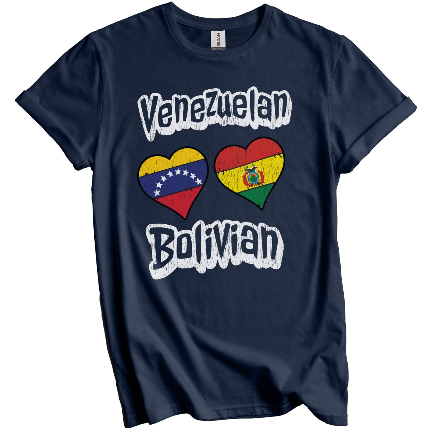 Venezuelan Bolivian Flag Heart Combo Venezuela Bolivia Distressed T-Shirt