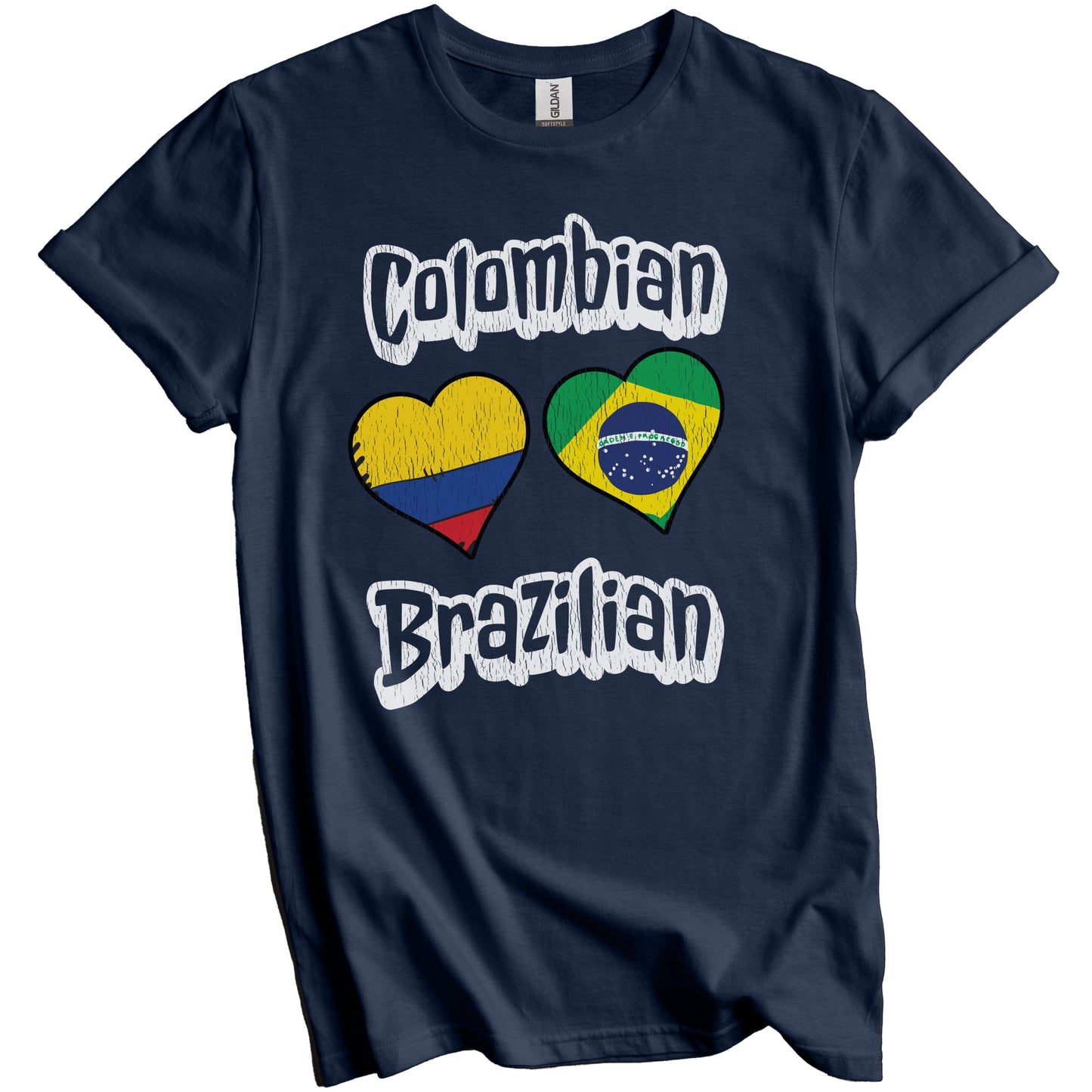 Colombian Brazilian Flag Heart Combo Colombia Brazil Distressed T-Shirt