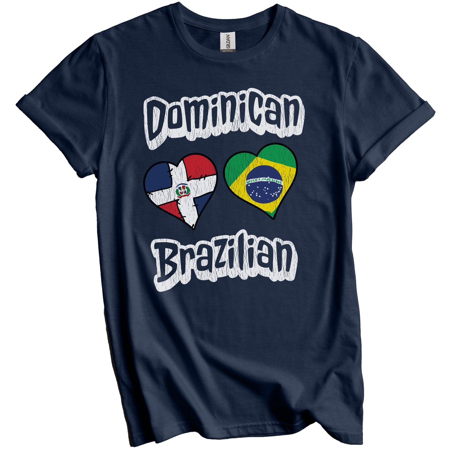 Dominican Brazilian Flag Hearts Dominican Republic Brazil Distressed T-Shirt