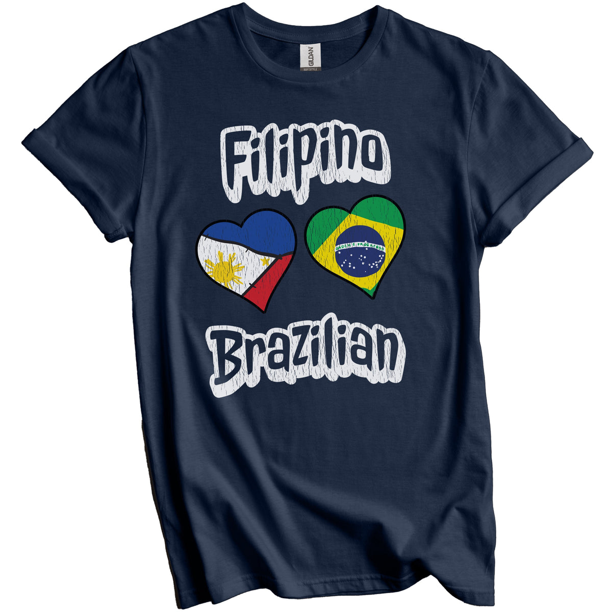 Filipino Brazilian Flag Heart Combo Philippines Brazil Distressed T-Shirt