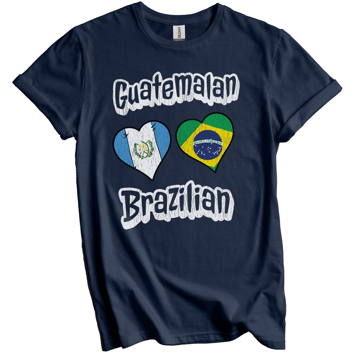 Guatemalan Brazilian Flag Heart Combo Guatemala Brazil Distressed T-Shirt