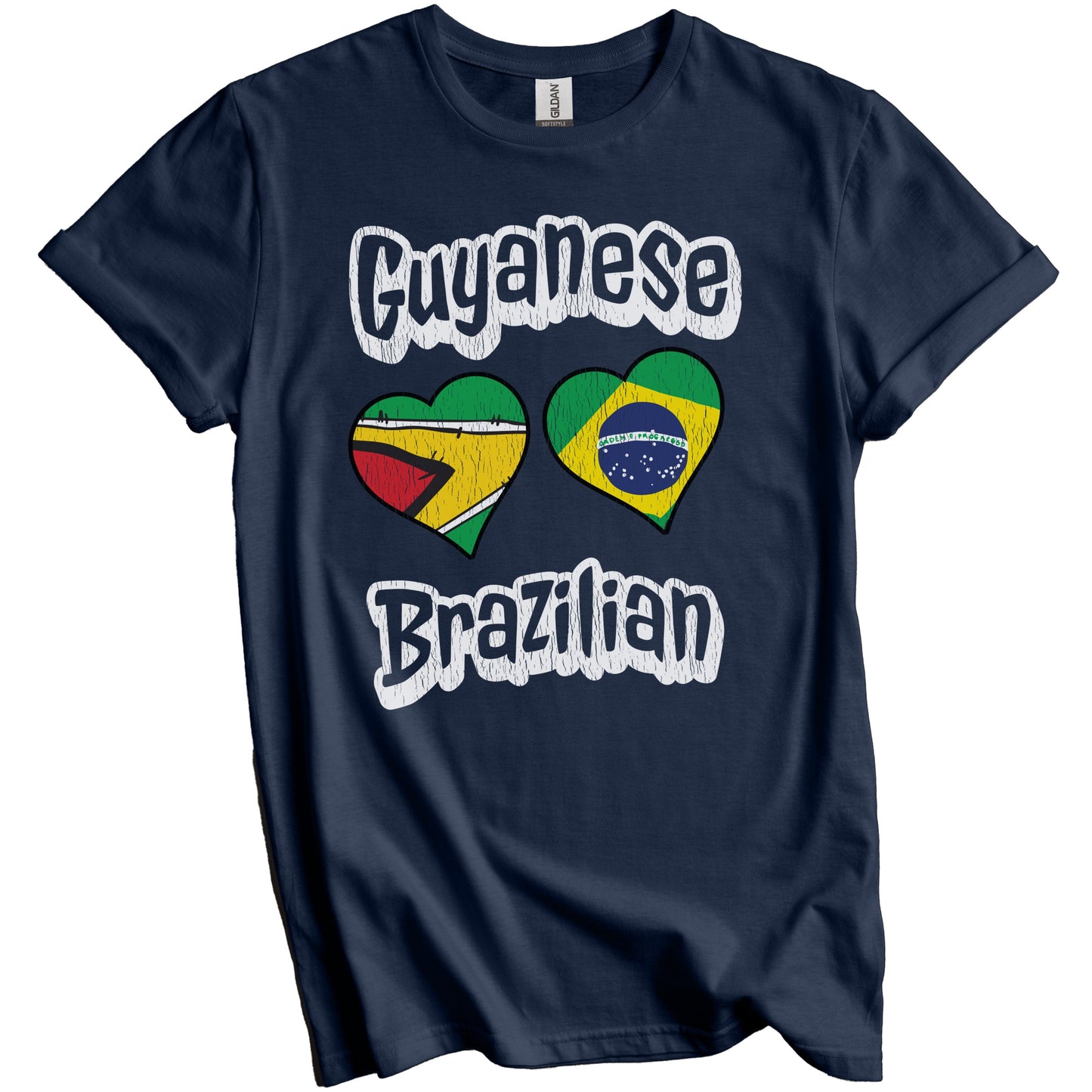 Guyanese Brazilian Flag Heart Combo Guyana Brazil Distressed T-Shirt
