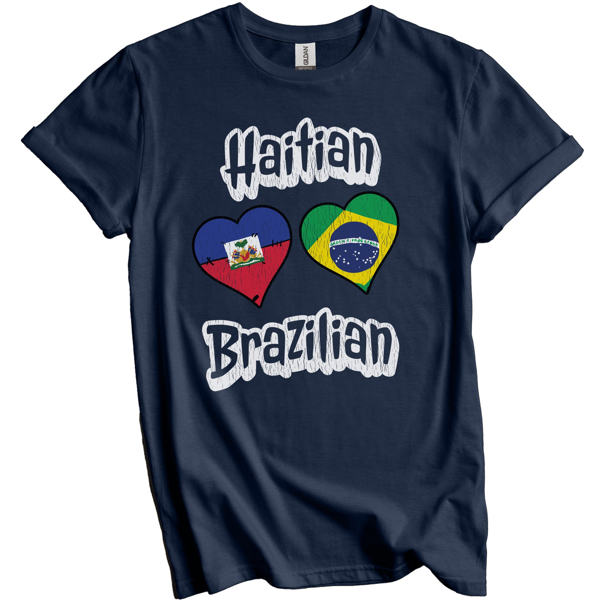 Haitian Brazilian Flag Heart Combo Haiti Brazil Distressed T-Shirt