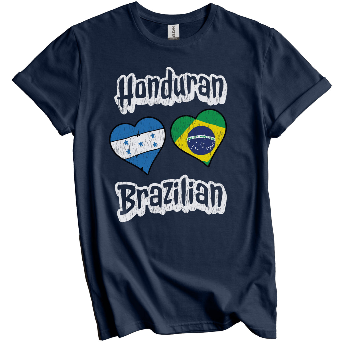 Honduran Brazilian Flag Heart Combo Honduras Brazil Distressed T-Shirt