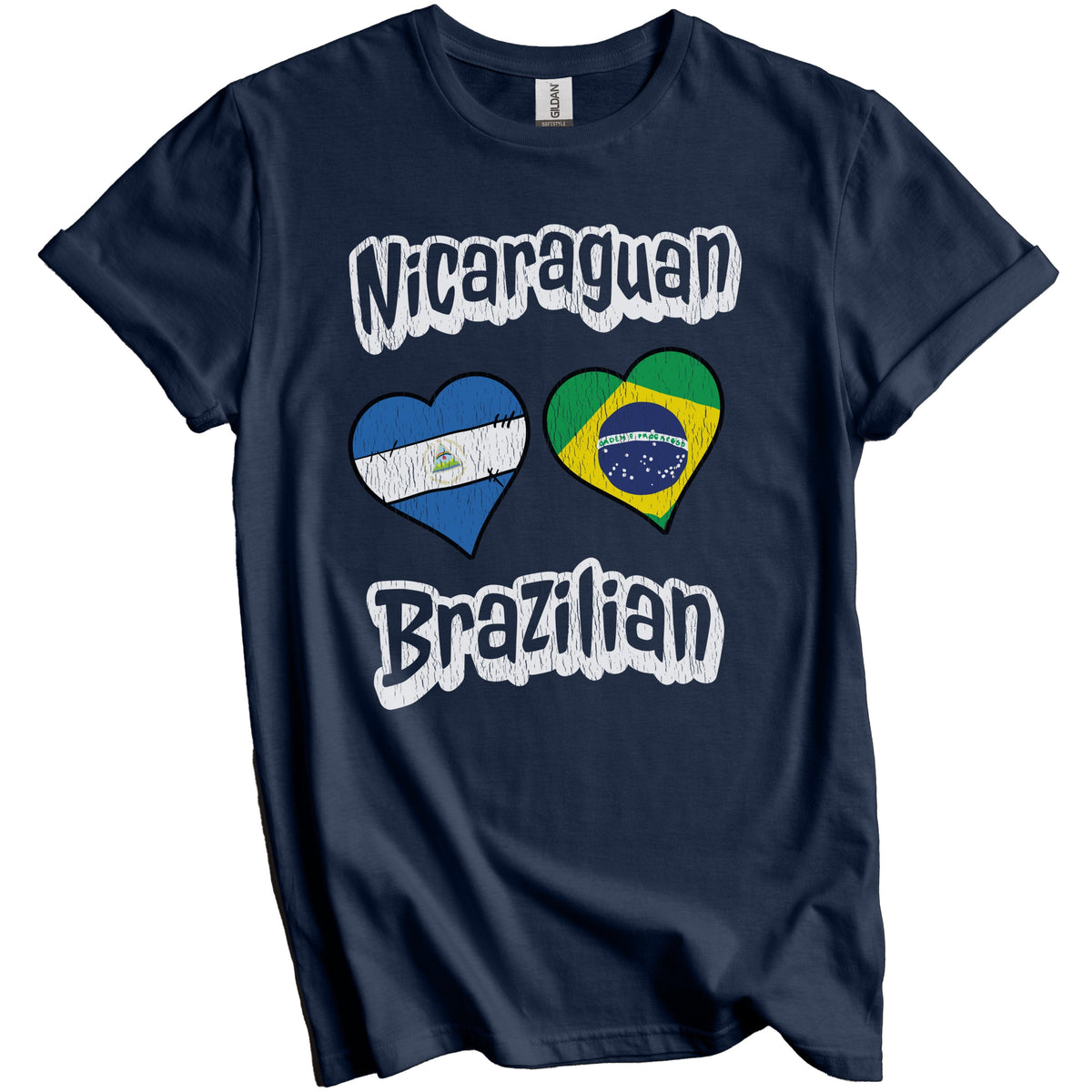 Nicaraguan Brazilian Flag Heart Combo Nicaragua Brazil Distressed T-Shirt