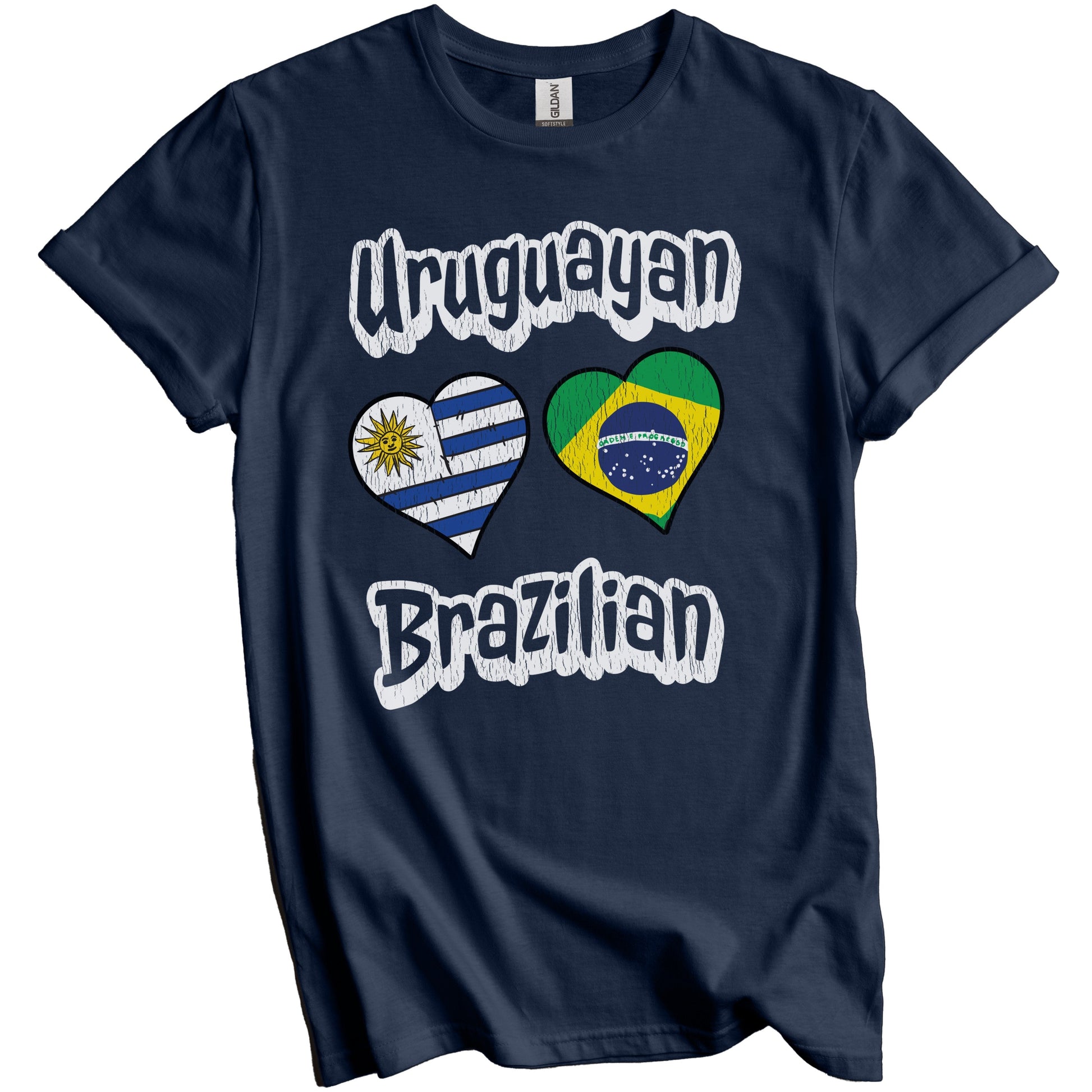 Uruguayan Brazilian Flag Heart Combo Uruguay Brazil Distressed T-Shirt