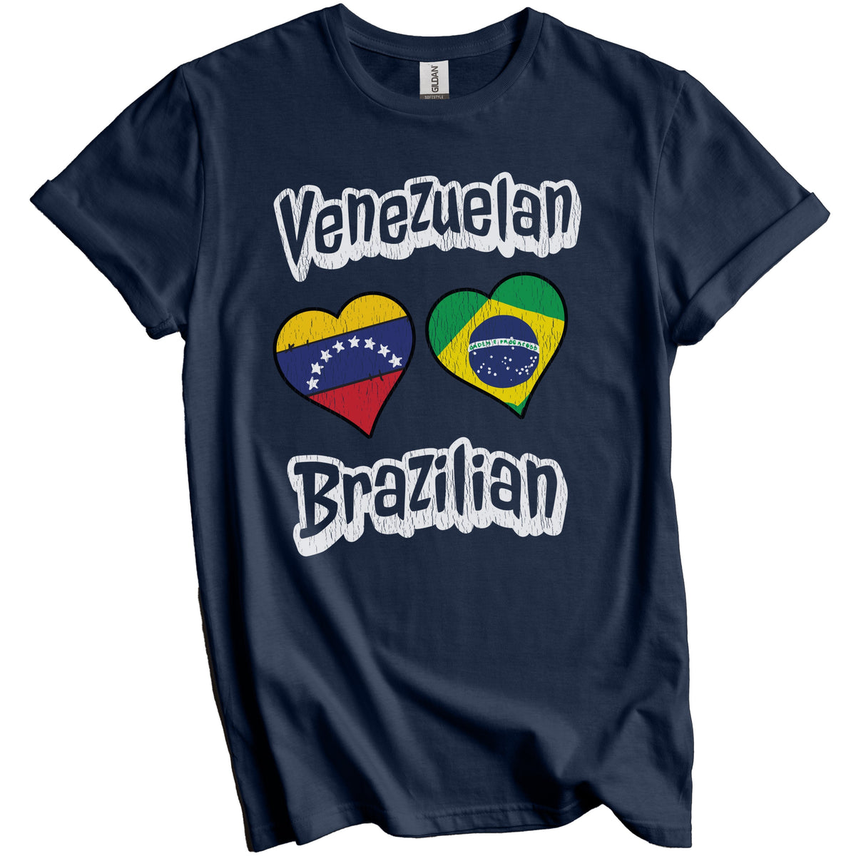 Venezuelan Brazilian Flag Heart Combo Venezuela Brazil Distressed T-Shirt