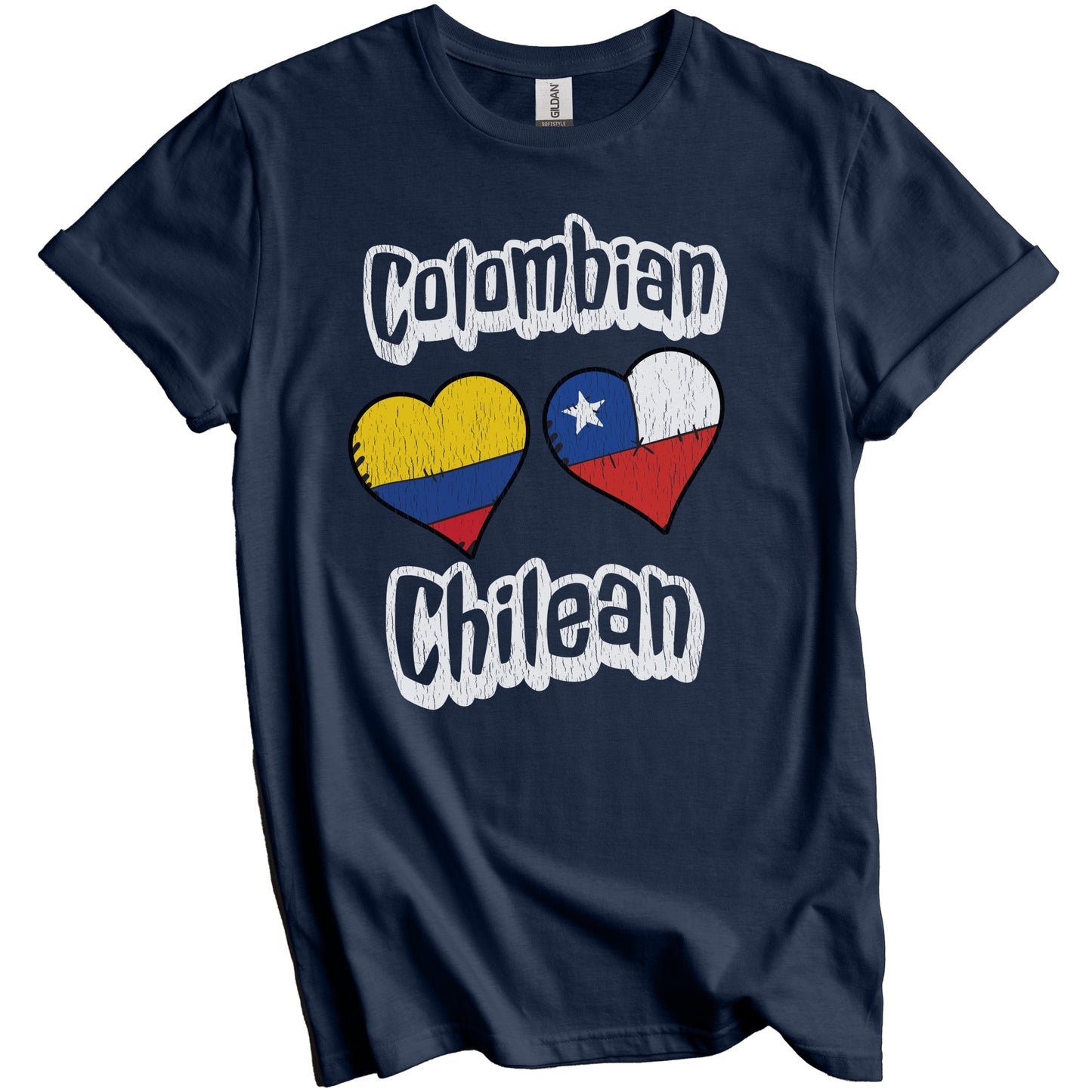 Colombian Chilean Flag Heart Combo Colombia Chile Distressed T-Shirt