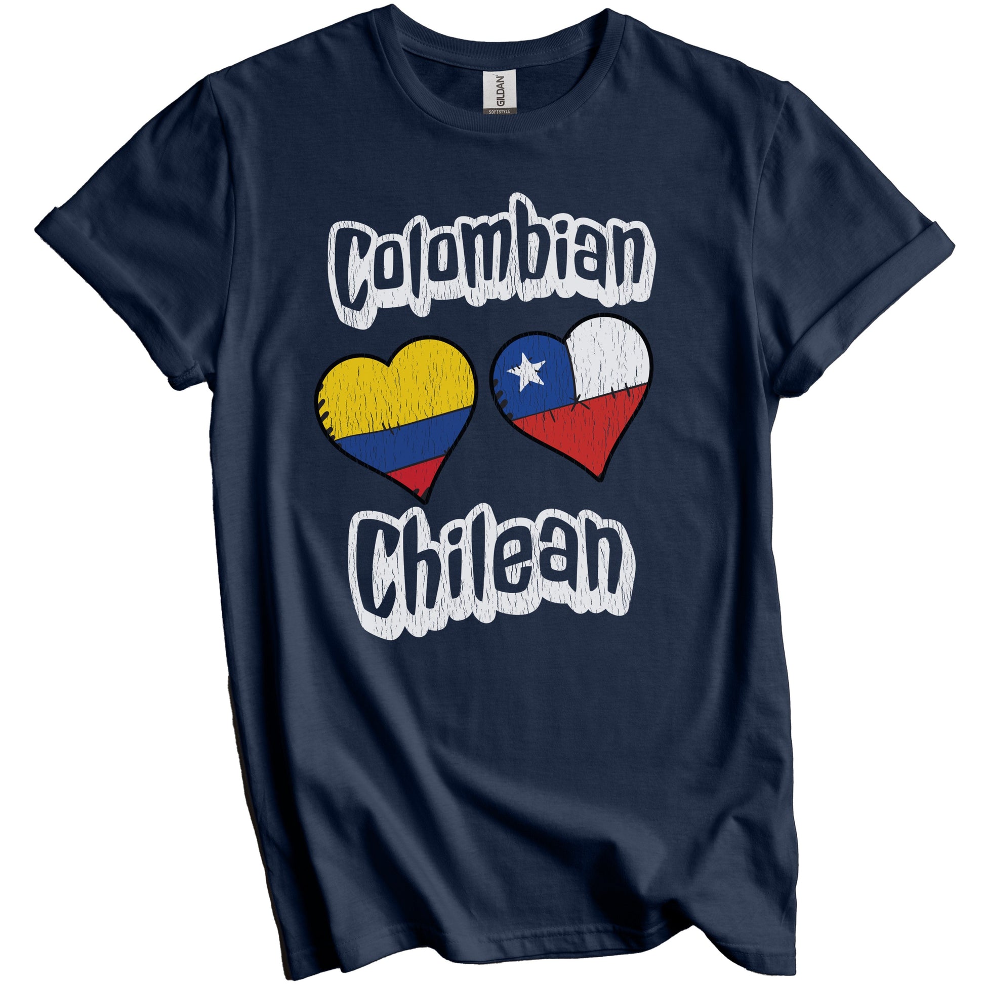 Colombian Chilean Flag Heart Combo Colombia Chile Distressed T-Shirt