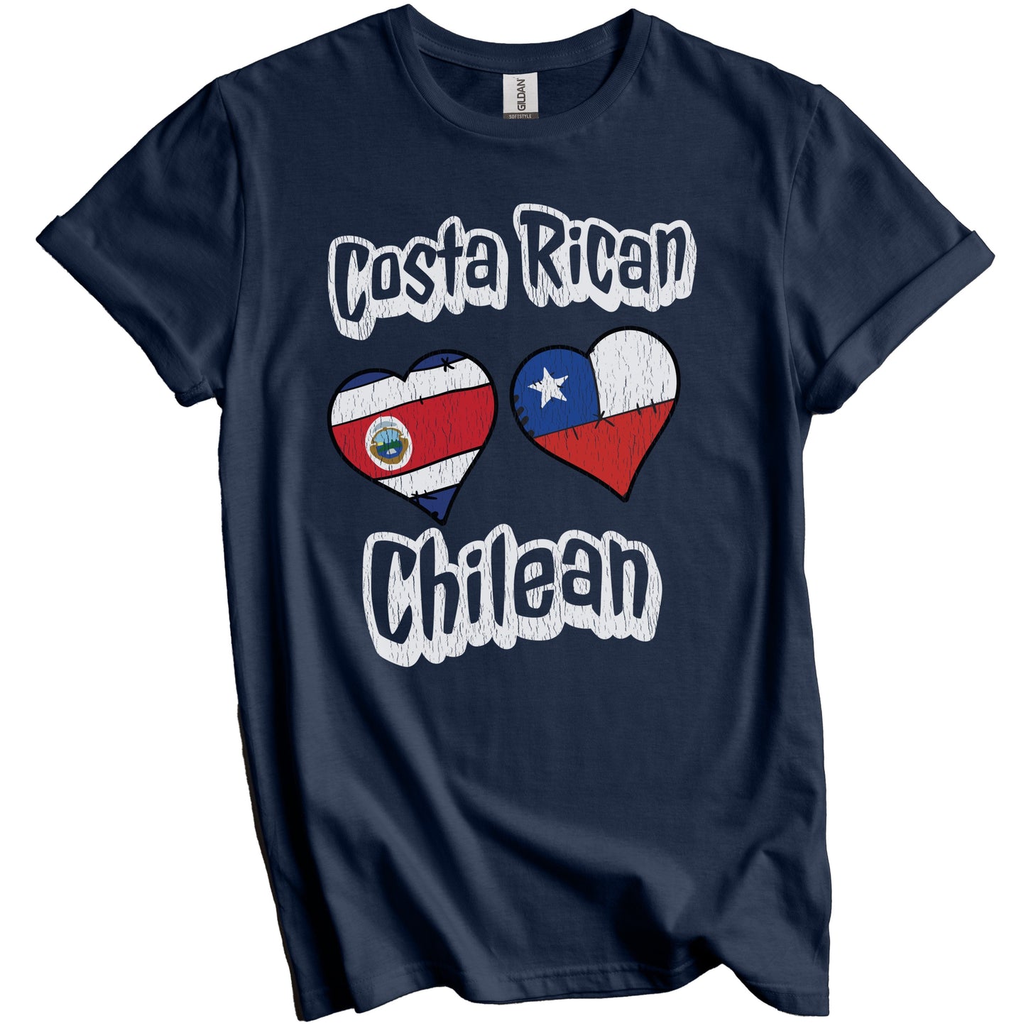 Costa Rican Chilean Flag Heart Combo Costa Rica Chile Distressed T-Shirt