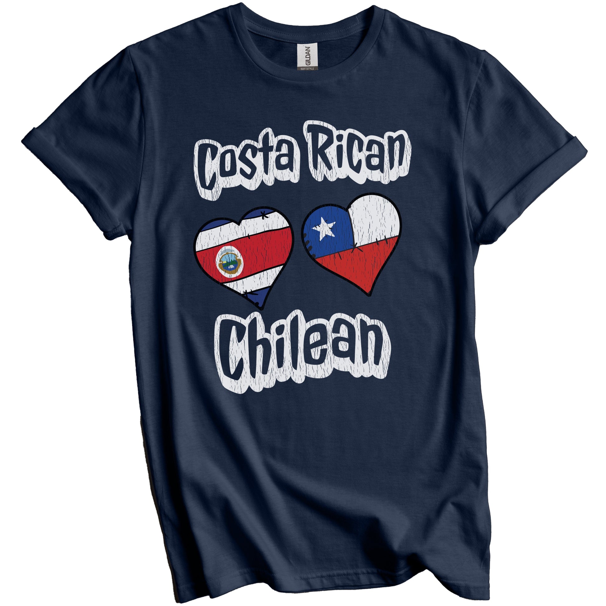 Costa Rican Chilean Flag Heart Combo Costa Rica Chile Distressed T-Shirt