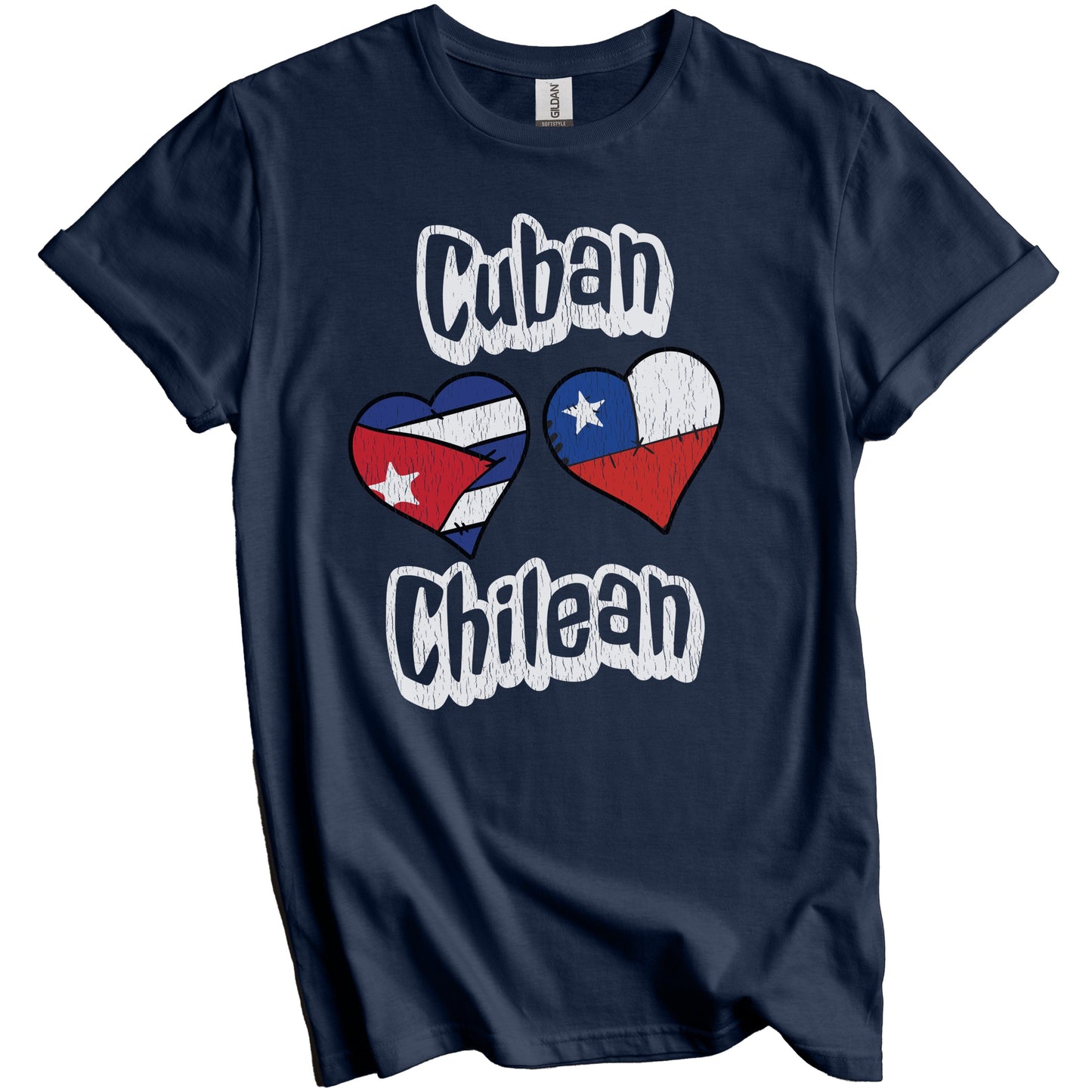 Cuban Chilean Flag Heart Combo Cuba Chile Distressed T-Shirt