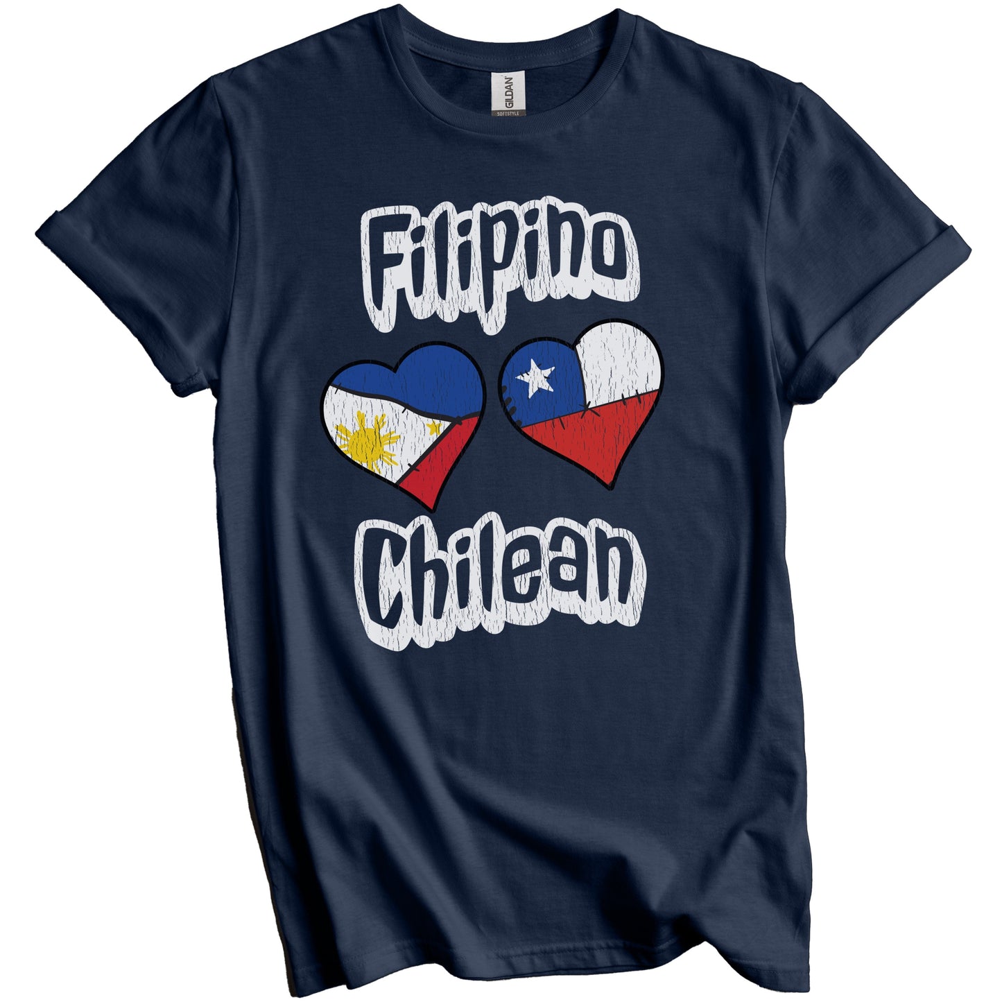 Filipino Chilean Flag Heart Combo Philippines Chile Distressed T-Shirt