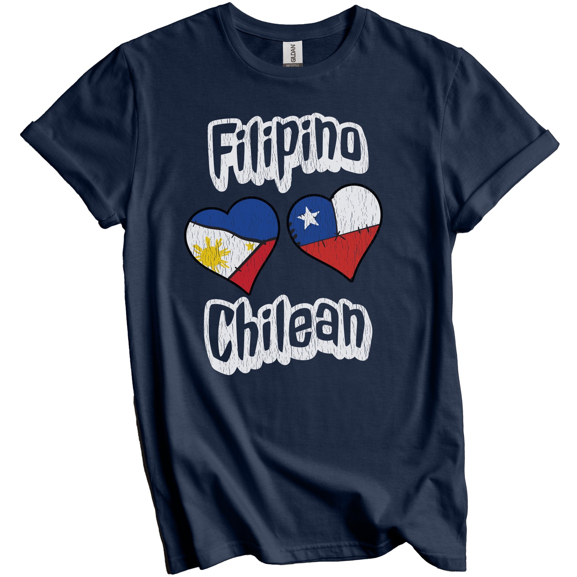 Filipino Chilean Flag Heart Combo Philippines Chile Distressed T-Shirt