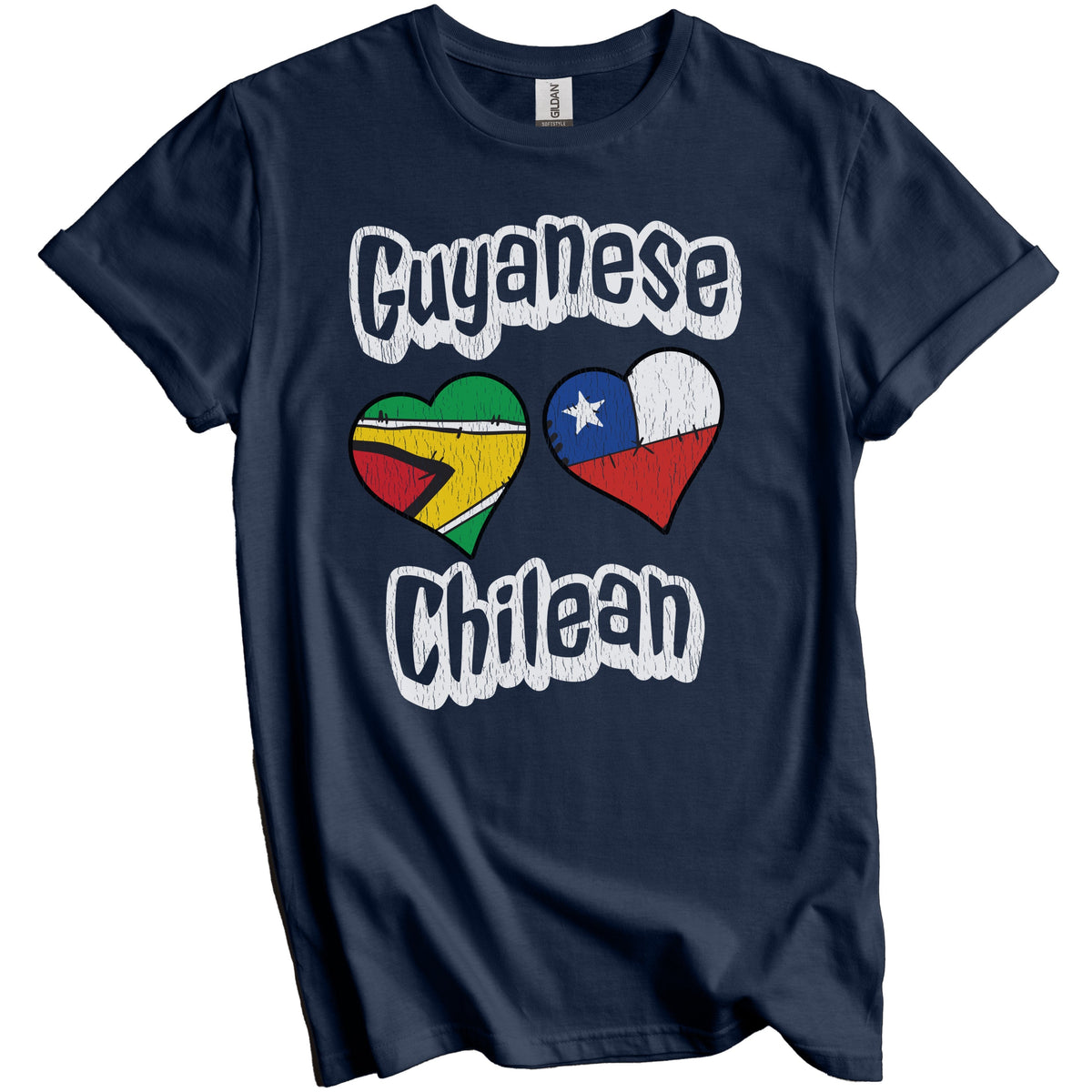 Guyanese Chilean Flag Heart Combo Guyana Chile Distressed T-Shirt