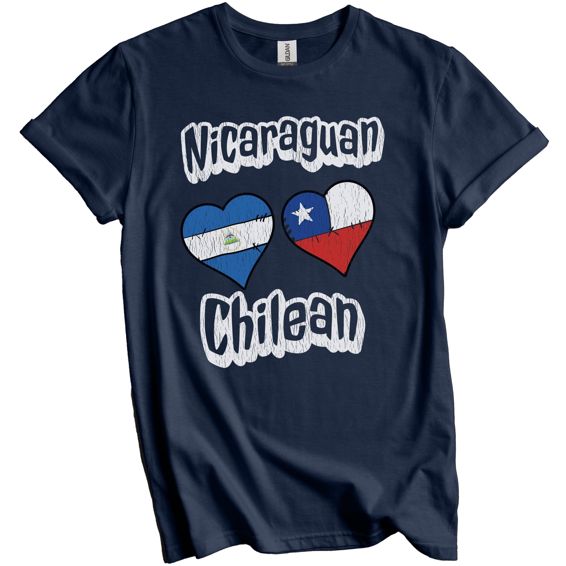 Nicaraguan Chilean Flag Heart Combo Nicaragua Chile Distressed T-Shirt