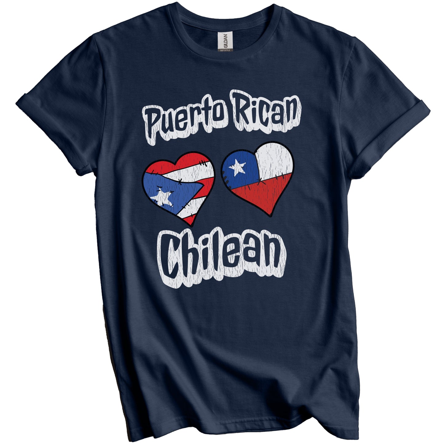 Puerto Rican Chilean Flag Heart Combo Puerto Rico Chile Distressed T-Shirt