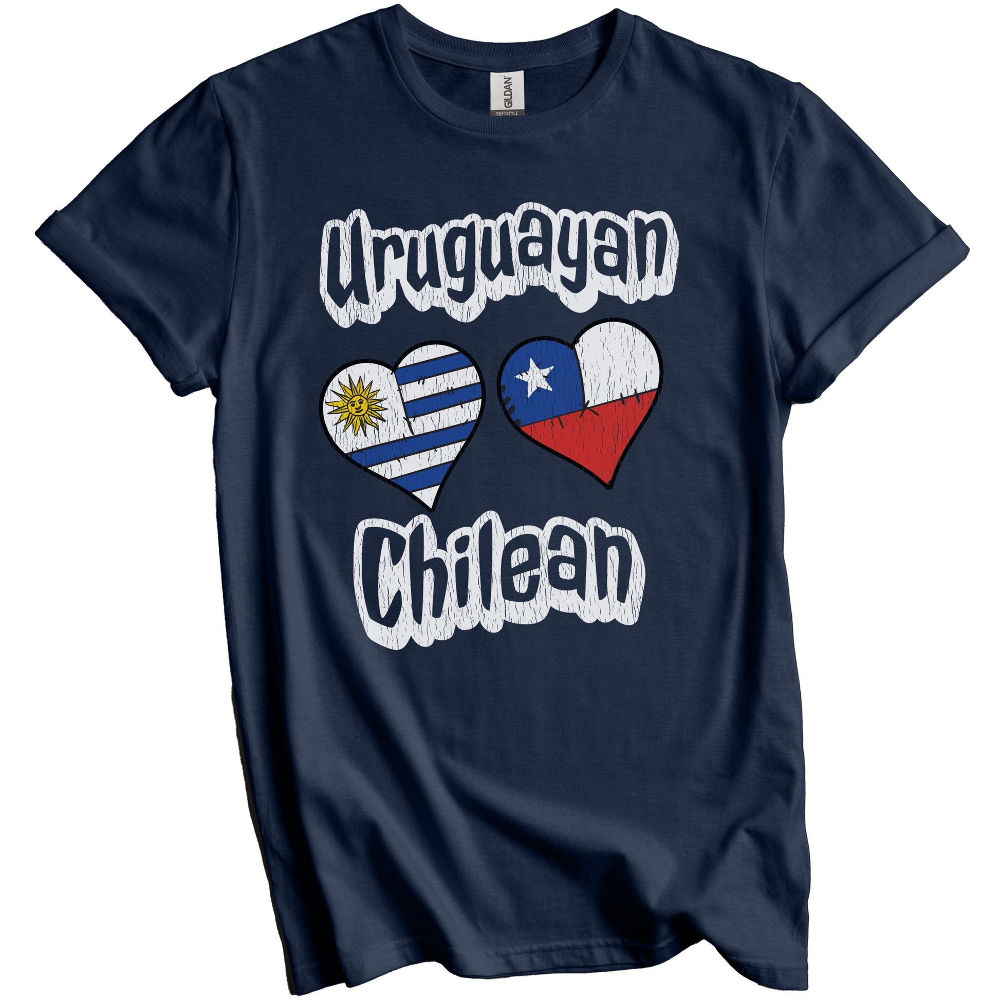 Uruguayan Chilean Flag Heart Combo Uruguay Chile Distressed T-Shirt