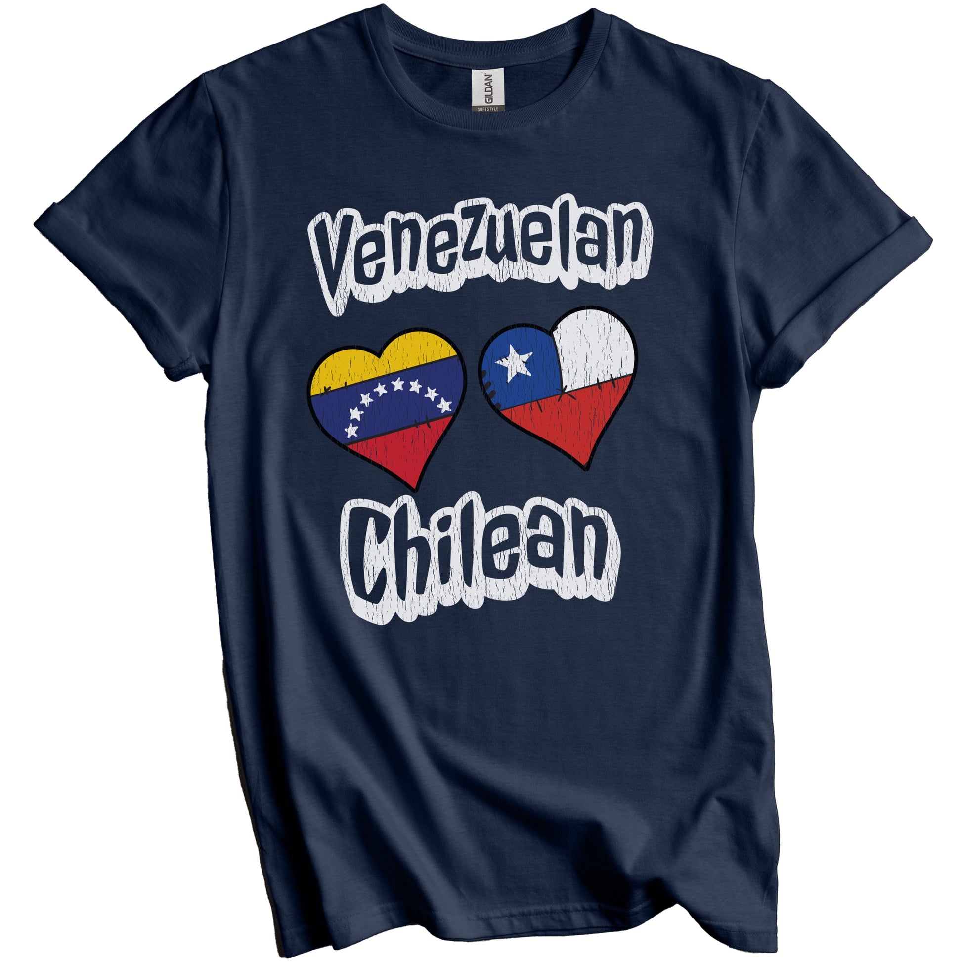 Venezuelan Chilean Flag Heart Combo Venezuela Chile Distressed T-Shirt