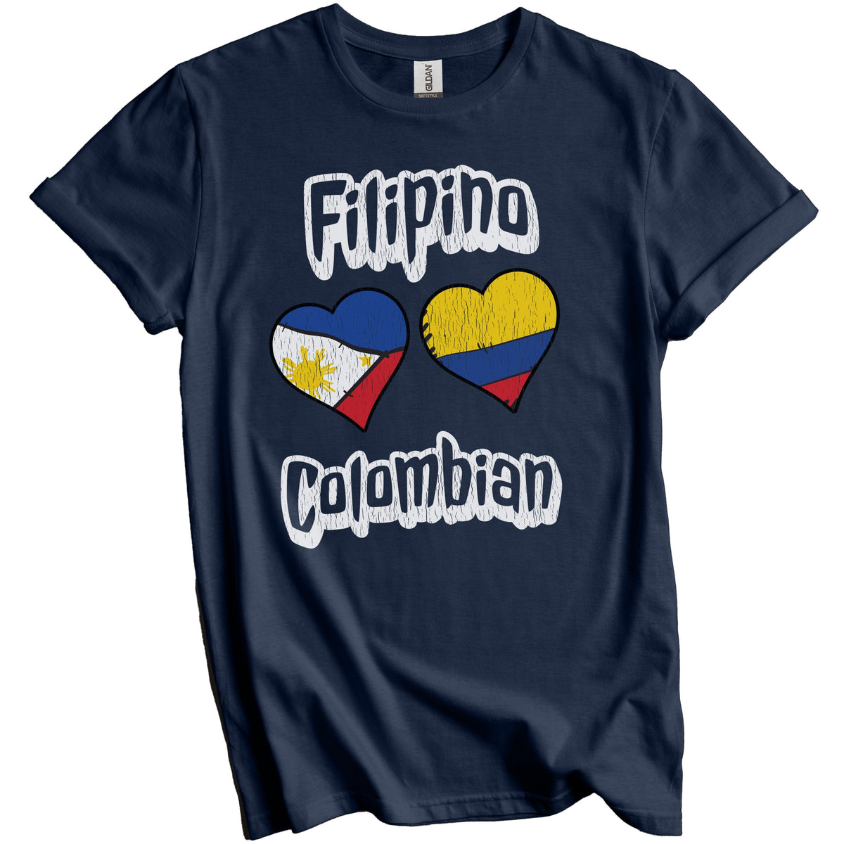 Filipino Colombian Flag Heart Combo Philippines Colombia Distressed T-Shirt