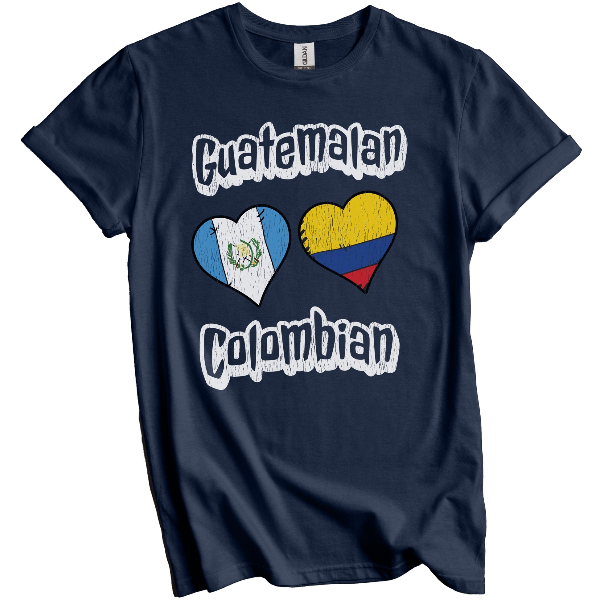 Guatemalan Colombian Flag Heart Combo Guatemala Colombia Distressed T-Shirt