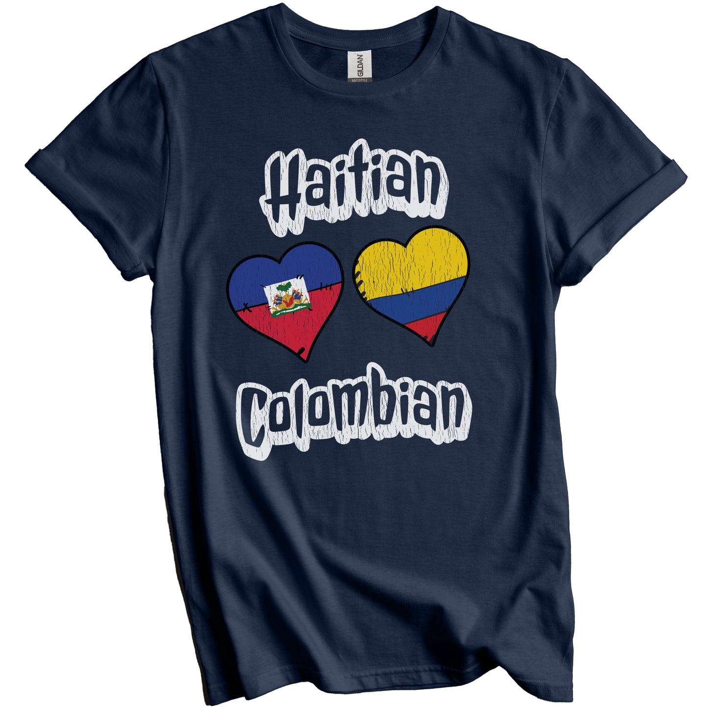 Haitian Colombian Flag Heart Combo Haiti Colombia Distressed T-Shirt