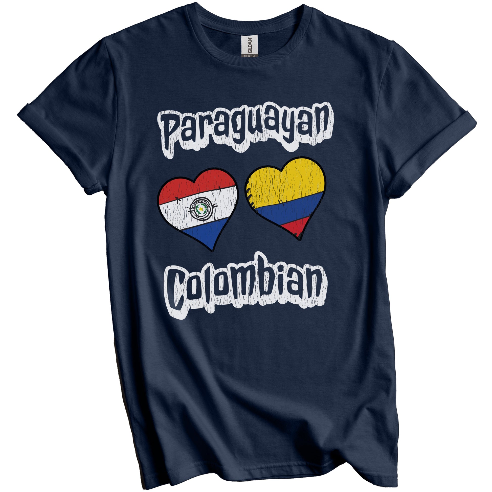 Paraguayan Colombian Flag Heart Combo Paraguay Colombia Distressed T-Shirt