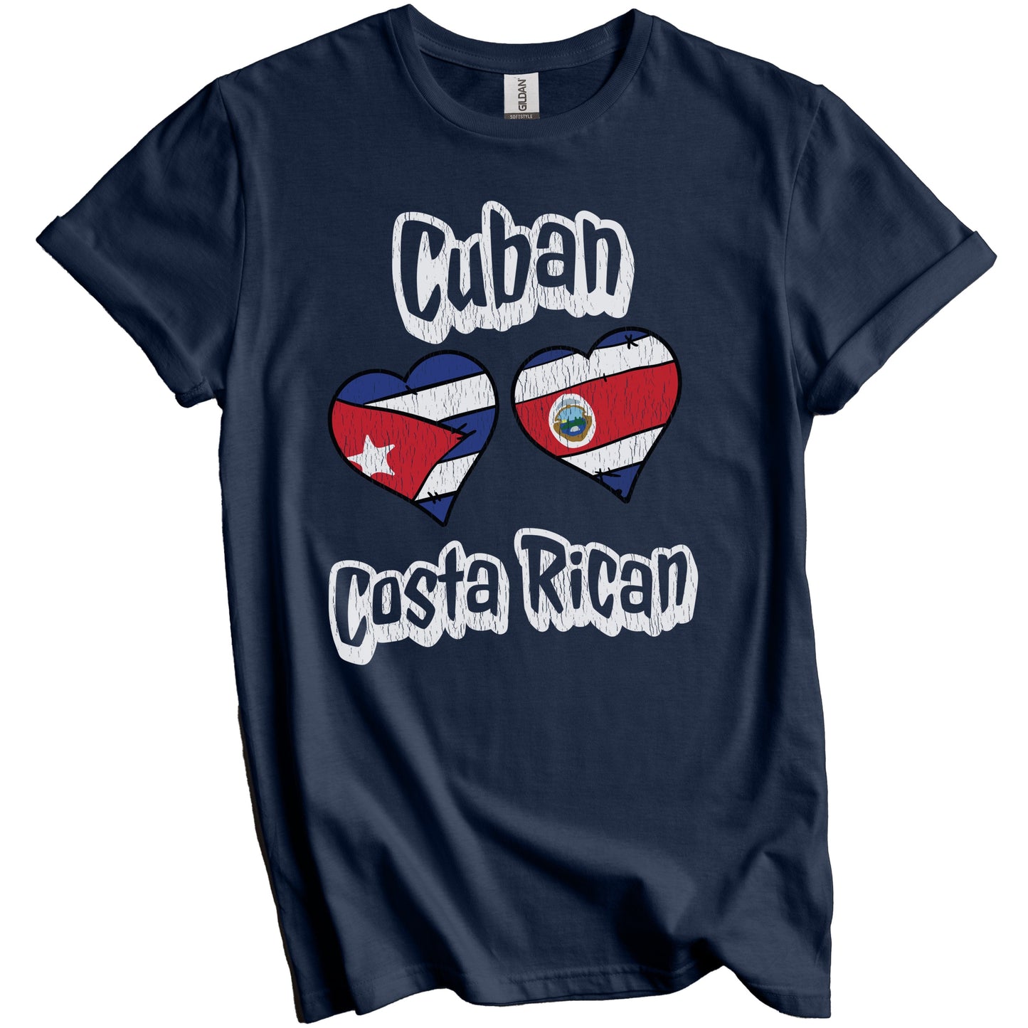 Cuban Costa Rican Flag Heart Combo Cuba Costa Rica Distressed T-Shirt