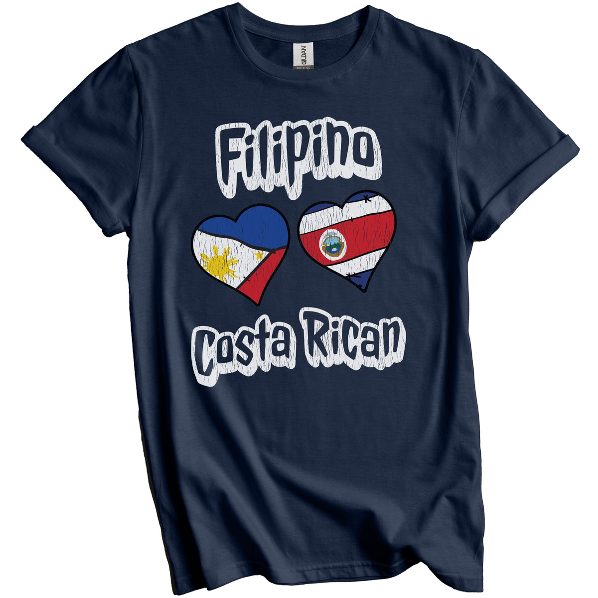 Filipino Costa Rican Flag Heart Combo Philippines Costa Rica Distressed T-Shirt