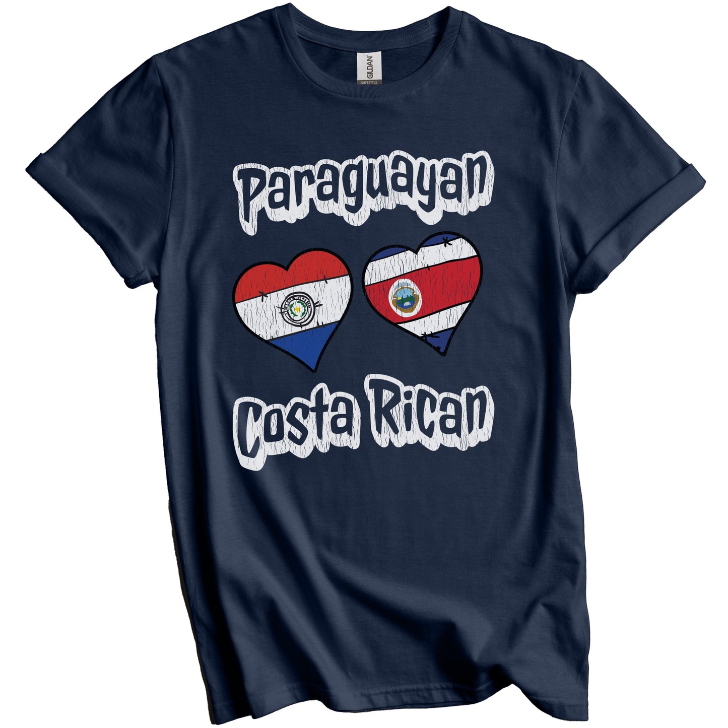 Paraguayan Costa Rican Flag Heart Combo Paraguay Costa Rica Distressed T-Shirt