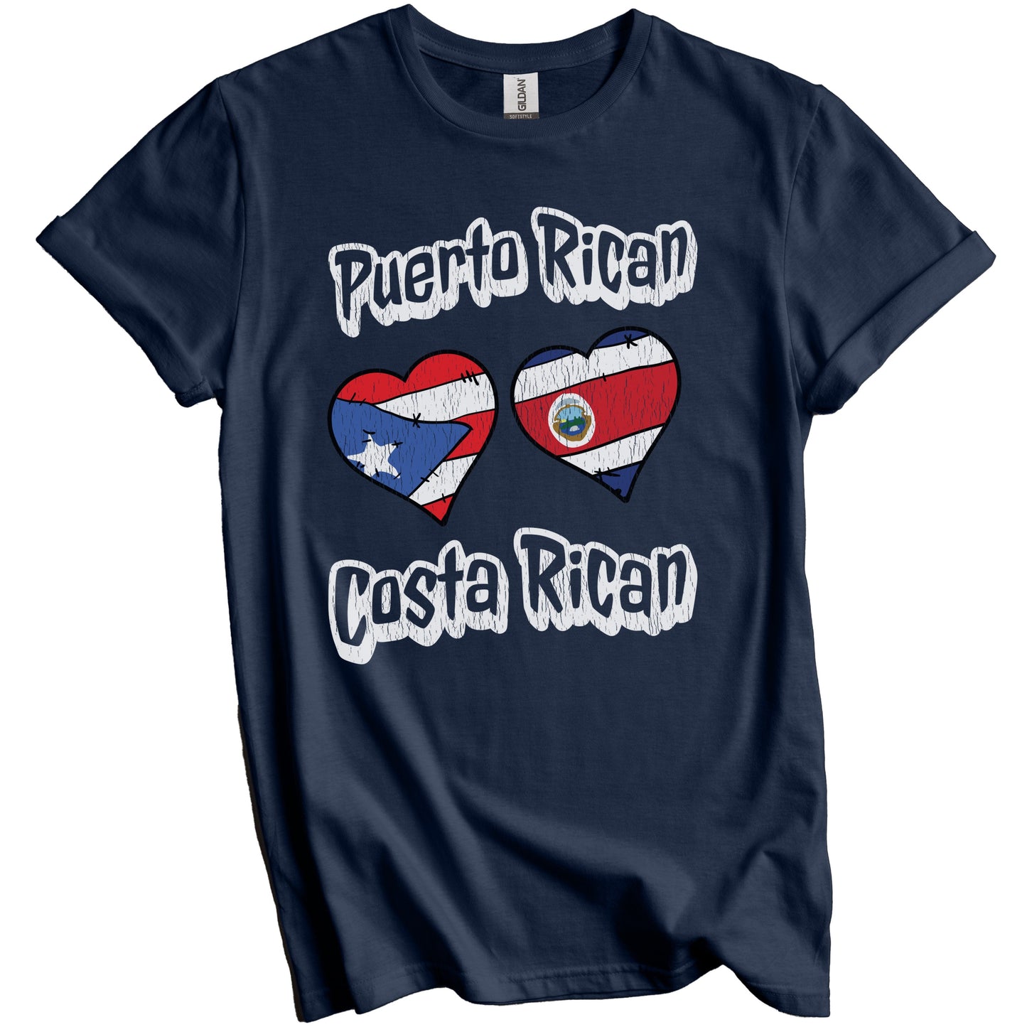 Puerto Rican Costa Rican Flag Hearts Puerto Rico Costa Rica Distressed T-Shirt