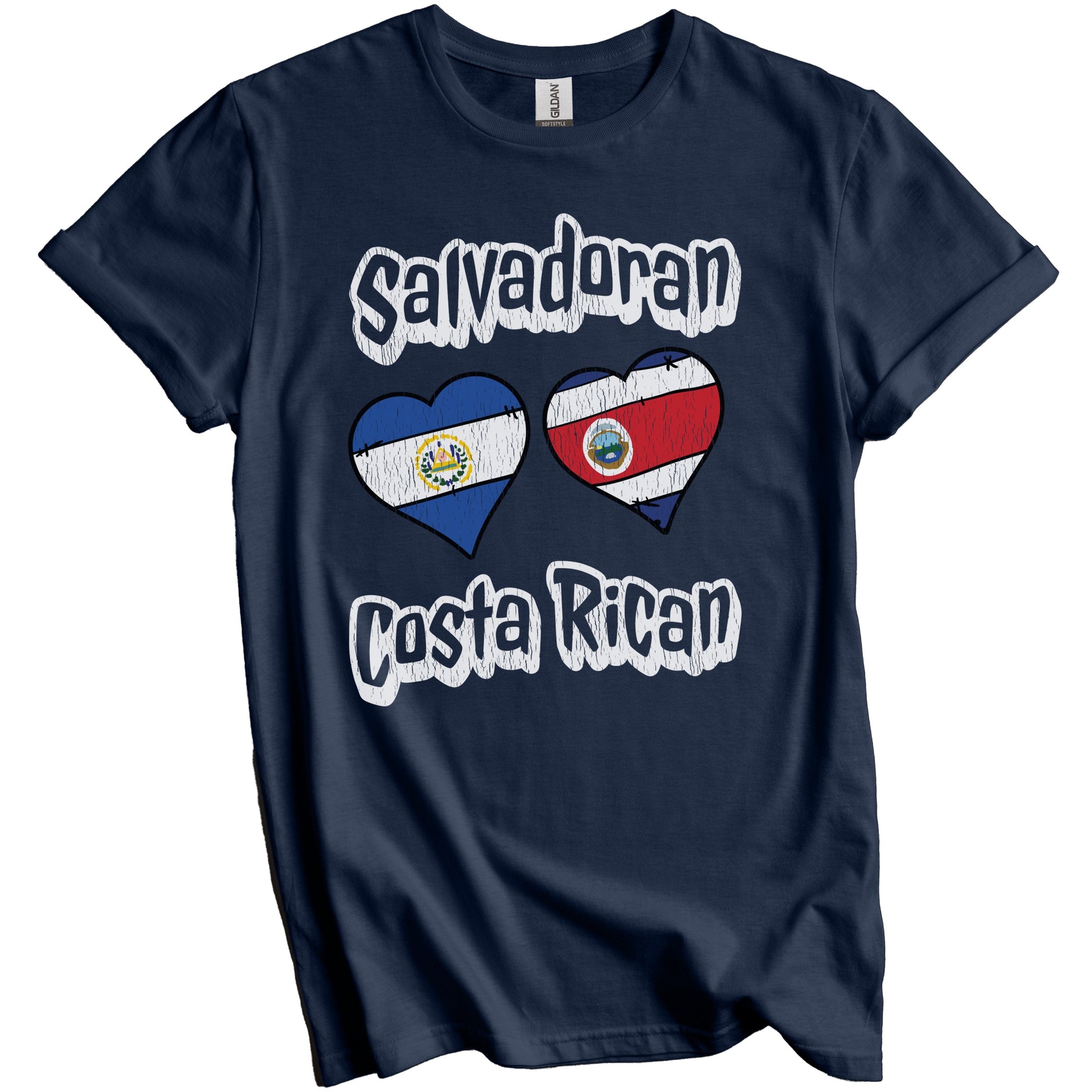 Salvadoran Costa Rican Flag Hearts El Salvador Costa Rica Distressed T-Shirt