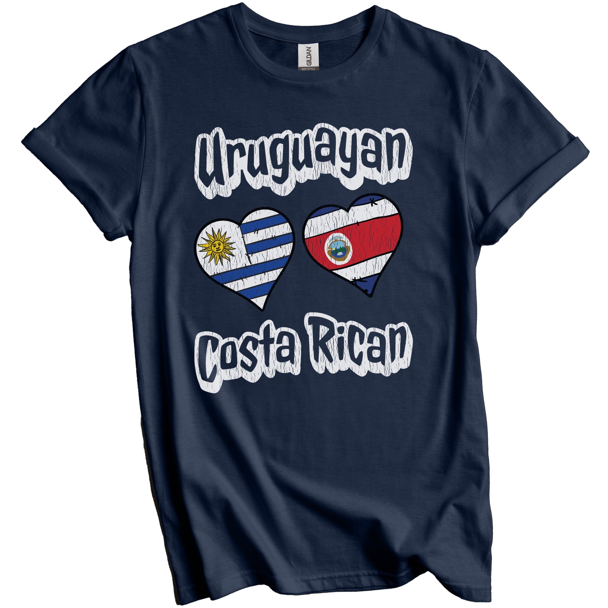 Uruguayan Costa Rican Flag Heart Combo Uruguay Costa Rica Distressed T-Shirt