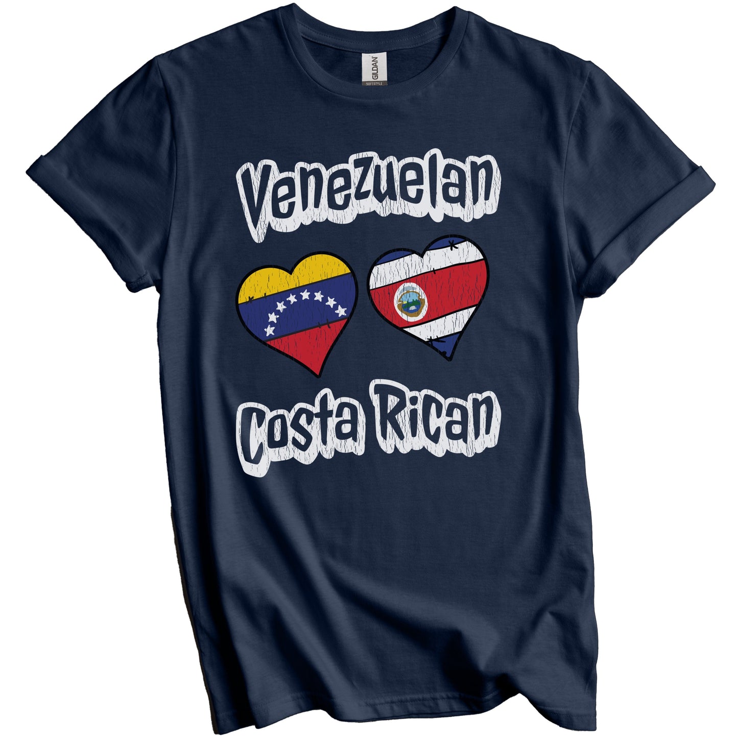 Venezuelan Costa Rican Flag Heart Combo Venezuela Costa Rica Distressed T-Shirt