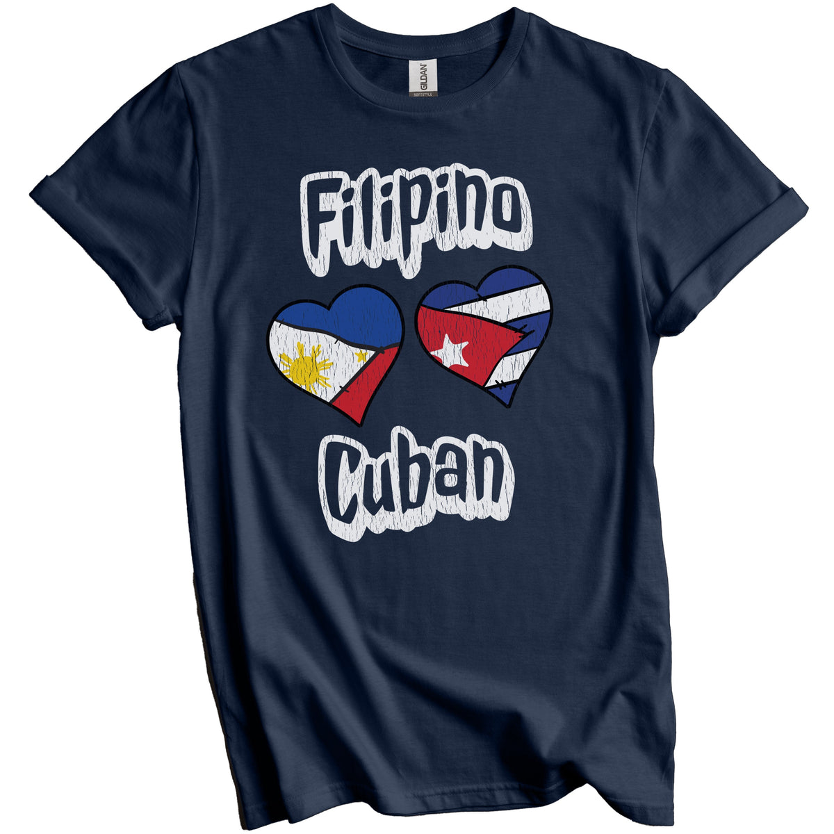 Filipino Cuban Flag Heart Combo Philippines Cuba Distressed T-Shirt