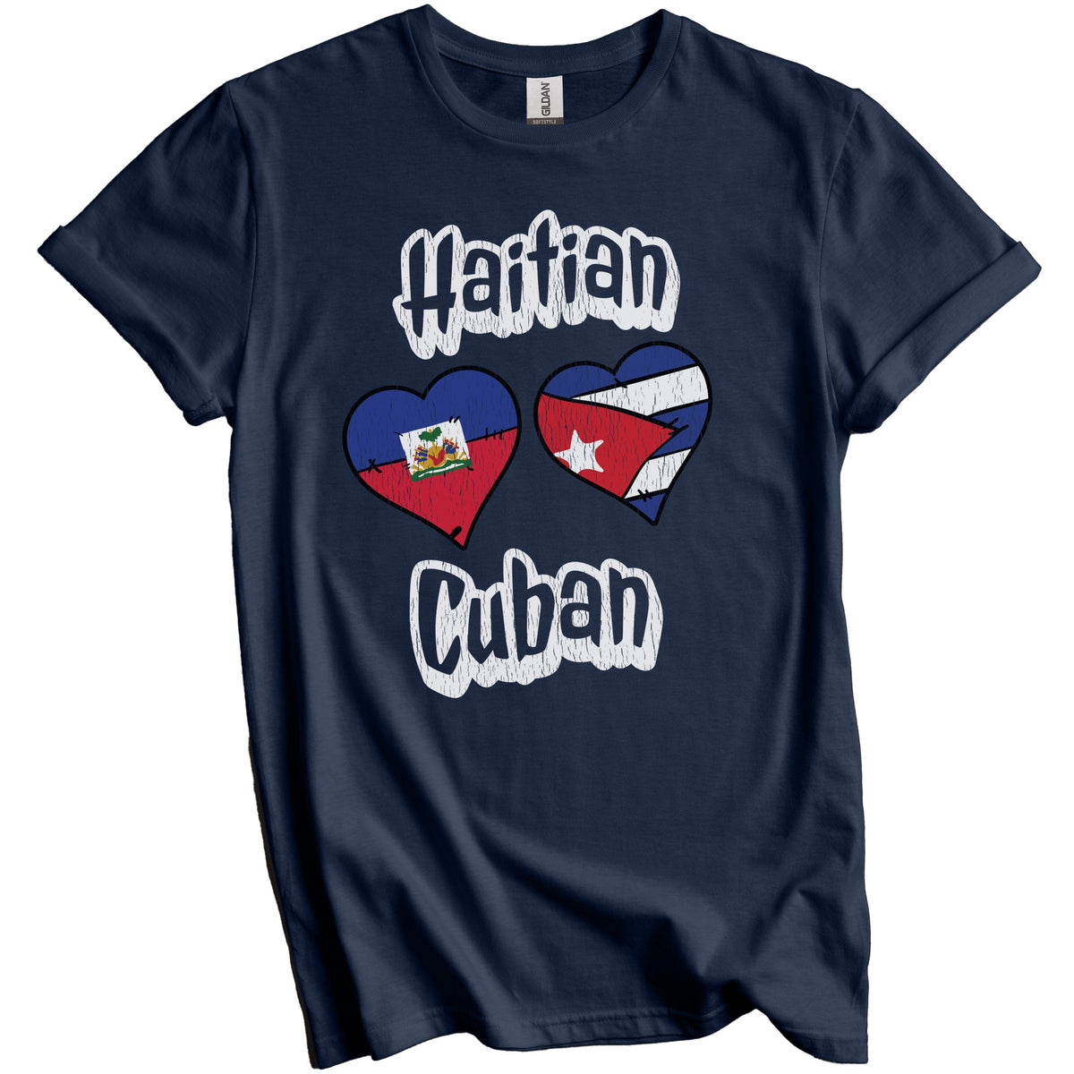 Haitian Cuban Flag Heart Combo Haiti Cuba Distressed T-Shirt