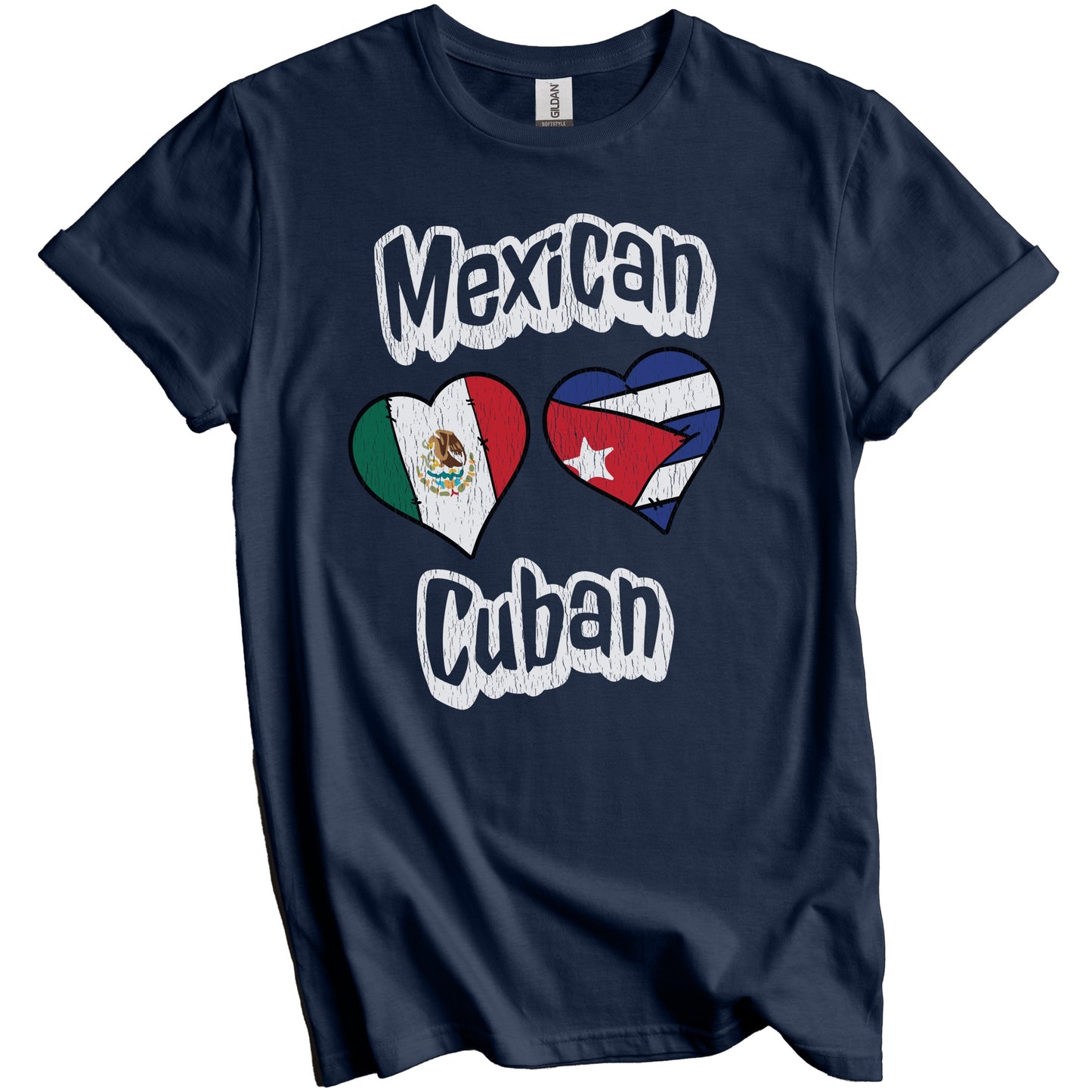 Mexican Cuban Flag Heart Combo Mexico Cuba Distressed T-Shirt