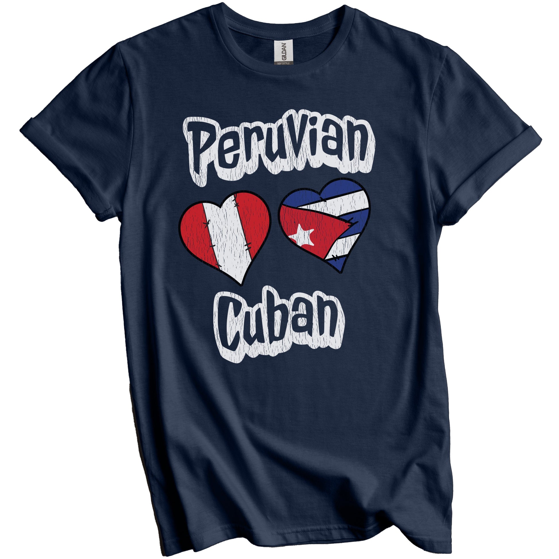Peruvian Cuban Flag Heart Combo Peru Cuba Distressed T-Shirt