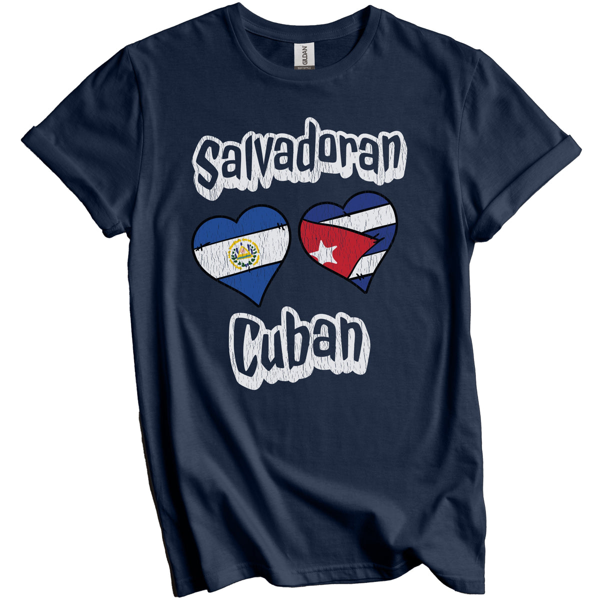 Salvadoran Cuban Flag Heart Combo El Salvador Cuba Distressed T-Shirt