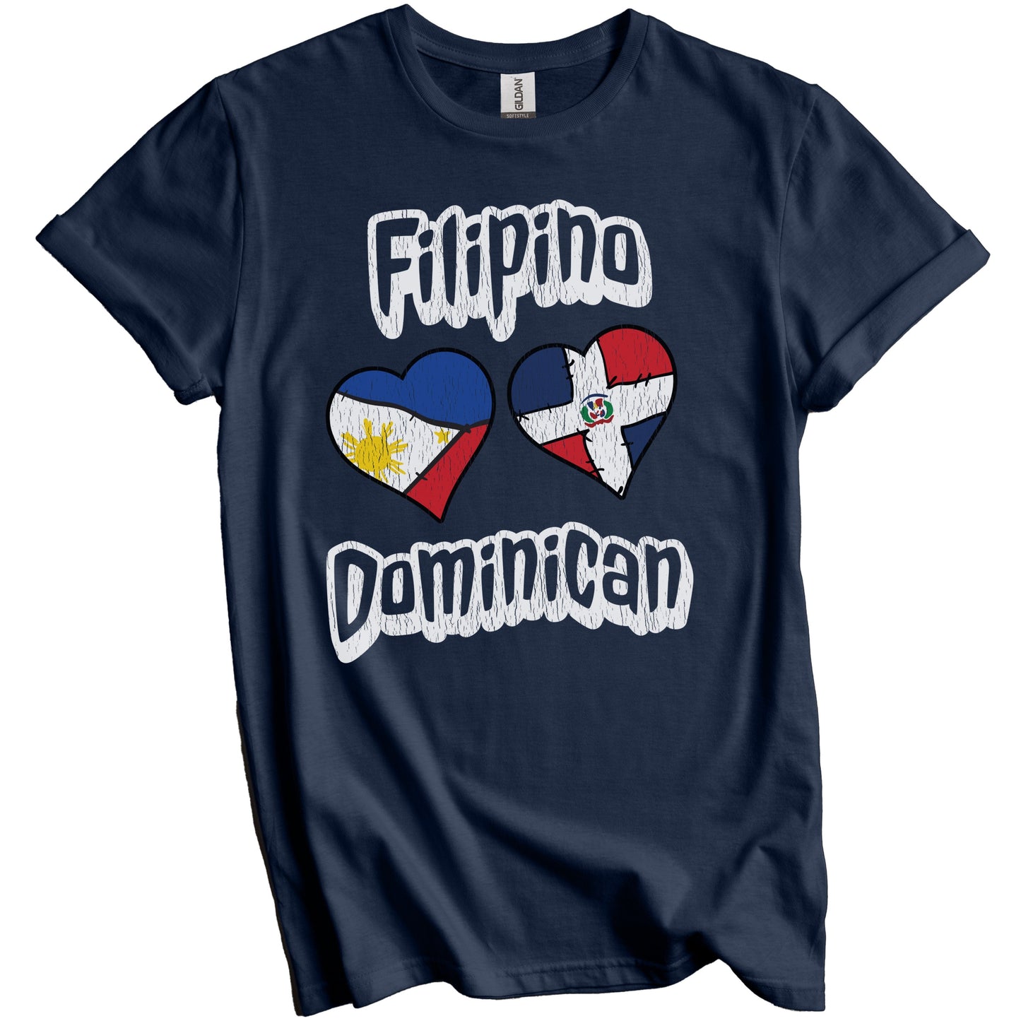 Filipino Dominican Hearts Philippines Dominican Republic Distressed T-Shirt