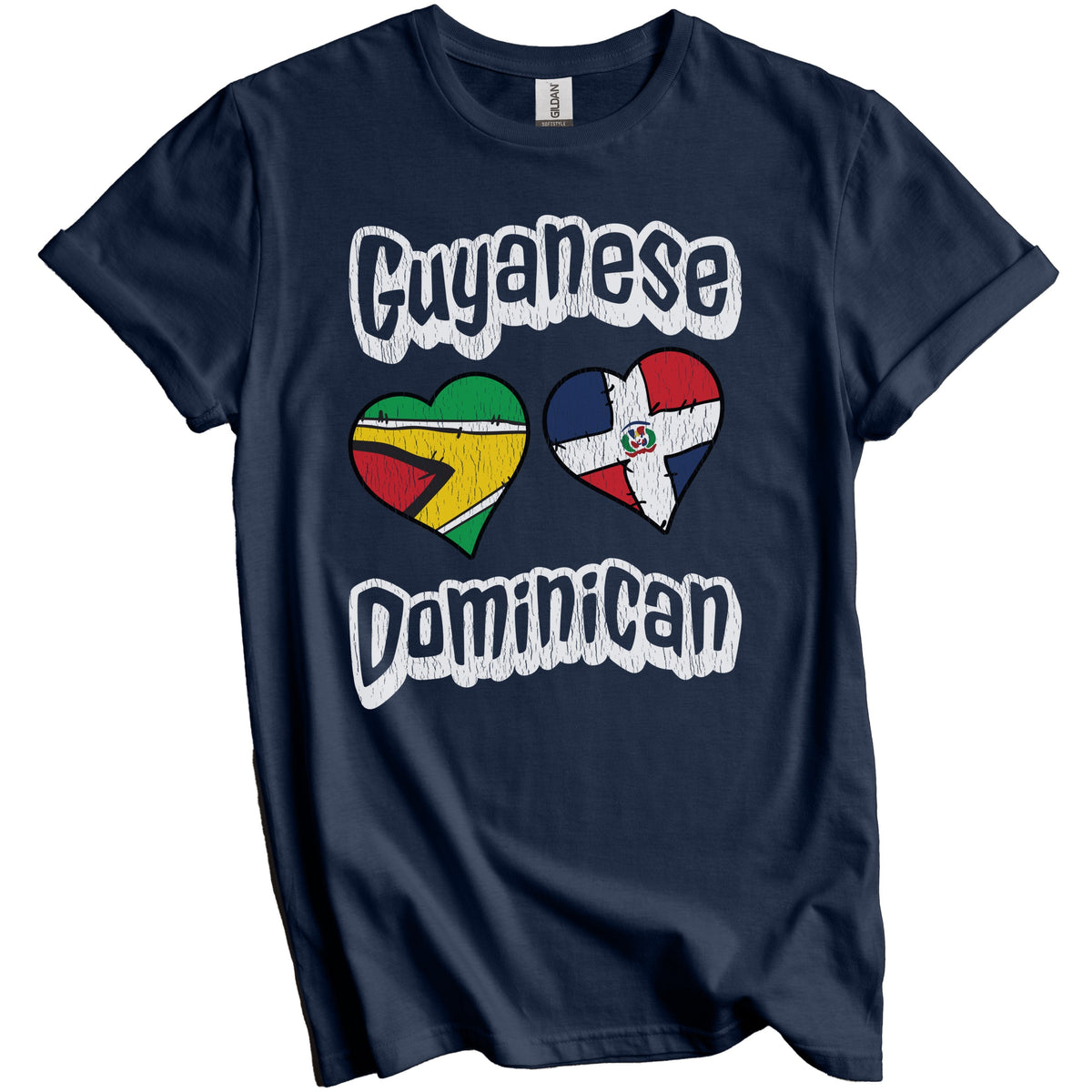 Guyanese Dominican Flag Hearts Guyana Dominican Republic Distressed T-Shirt