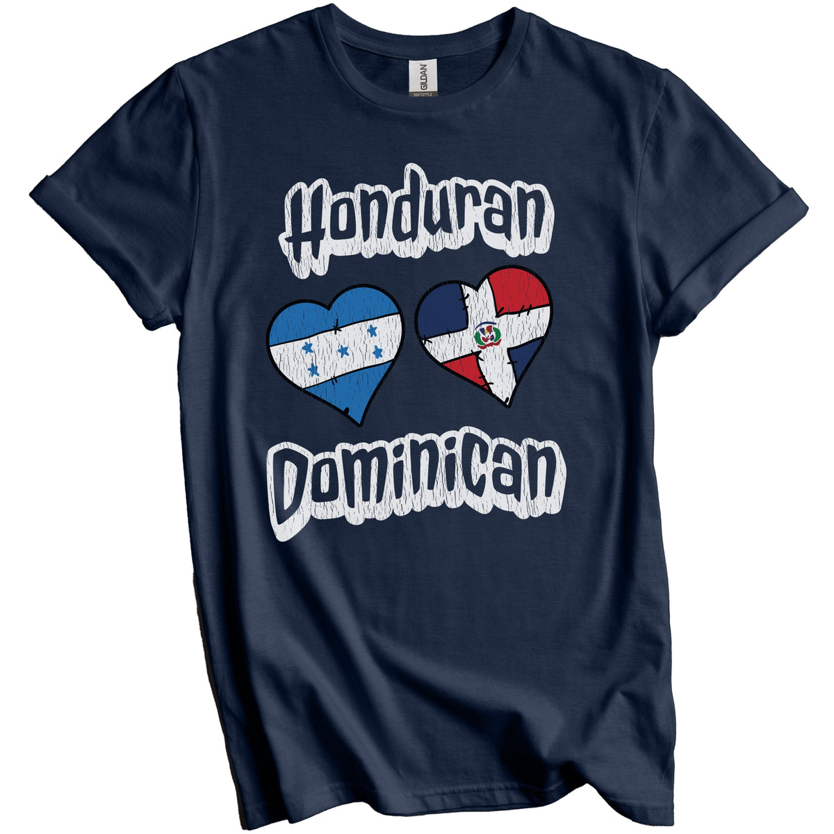 Honduran Dominican Flag Hearts Honduras Dominican Republic Distressed T-Shirt