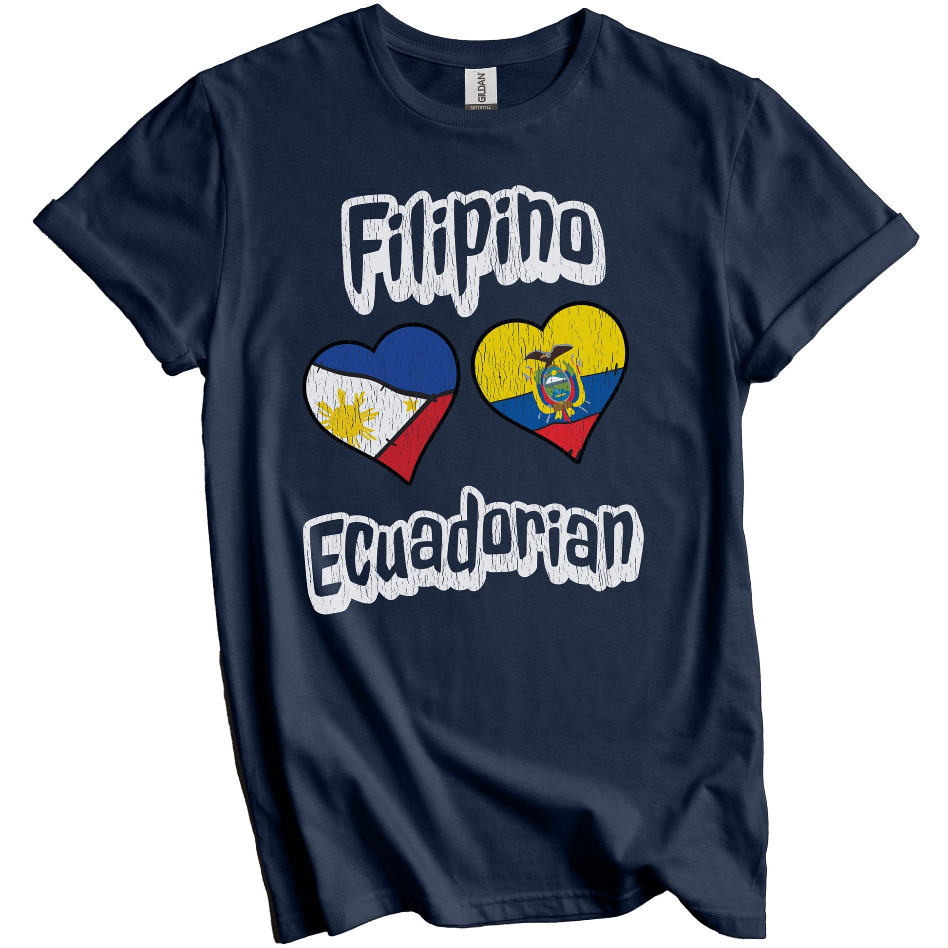 Filipino Ecuadorian Flag Heart Combo Philippines Ecuador Distressed T-Shirt